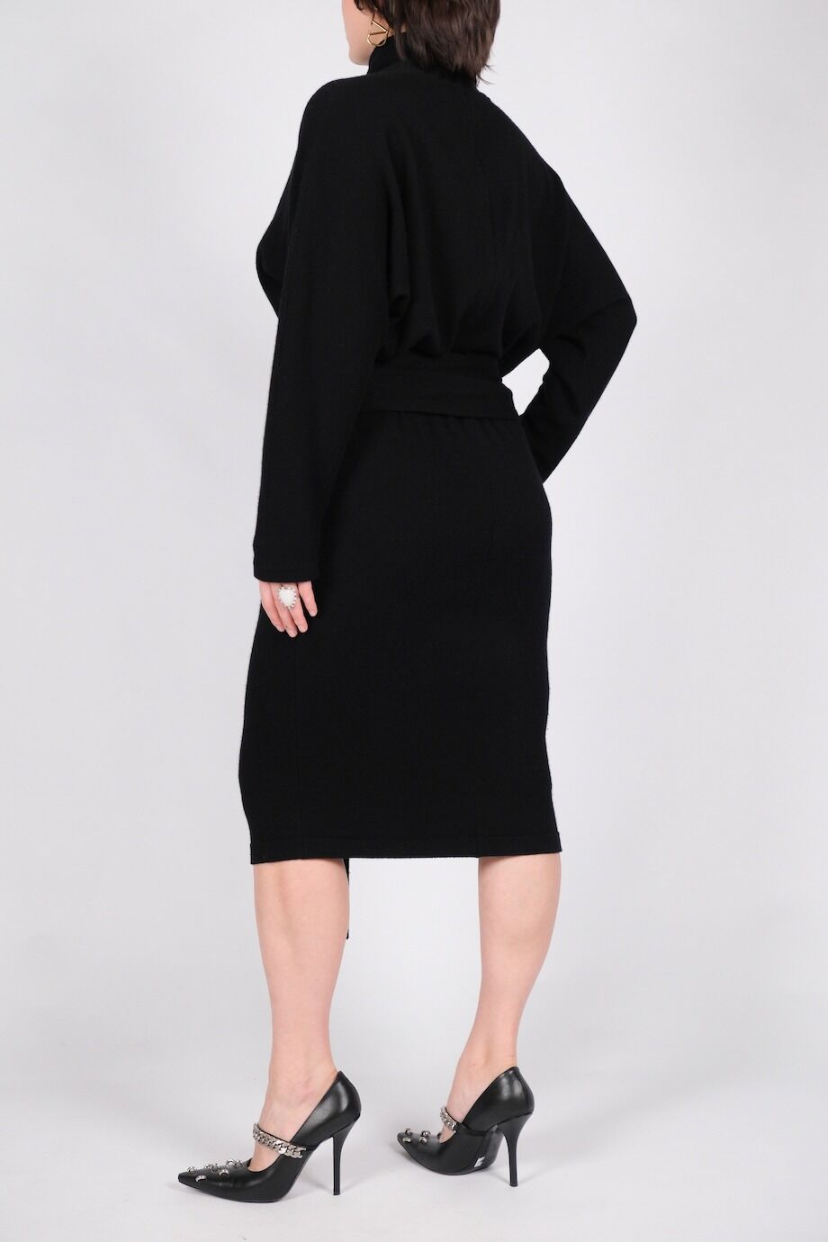 image 3 Кашемировое платье черного цвета с поясом