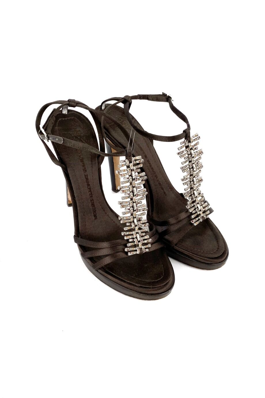 image 1 Атласные босоножки шоколадного цвета с декором