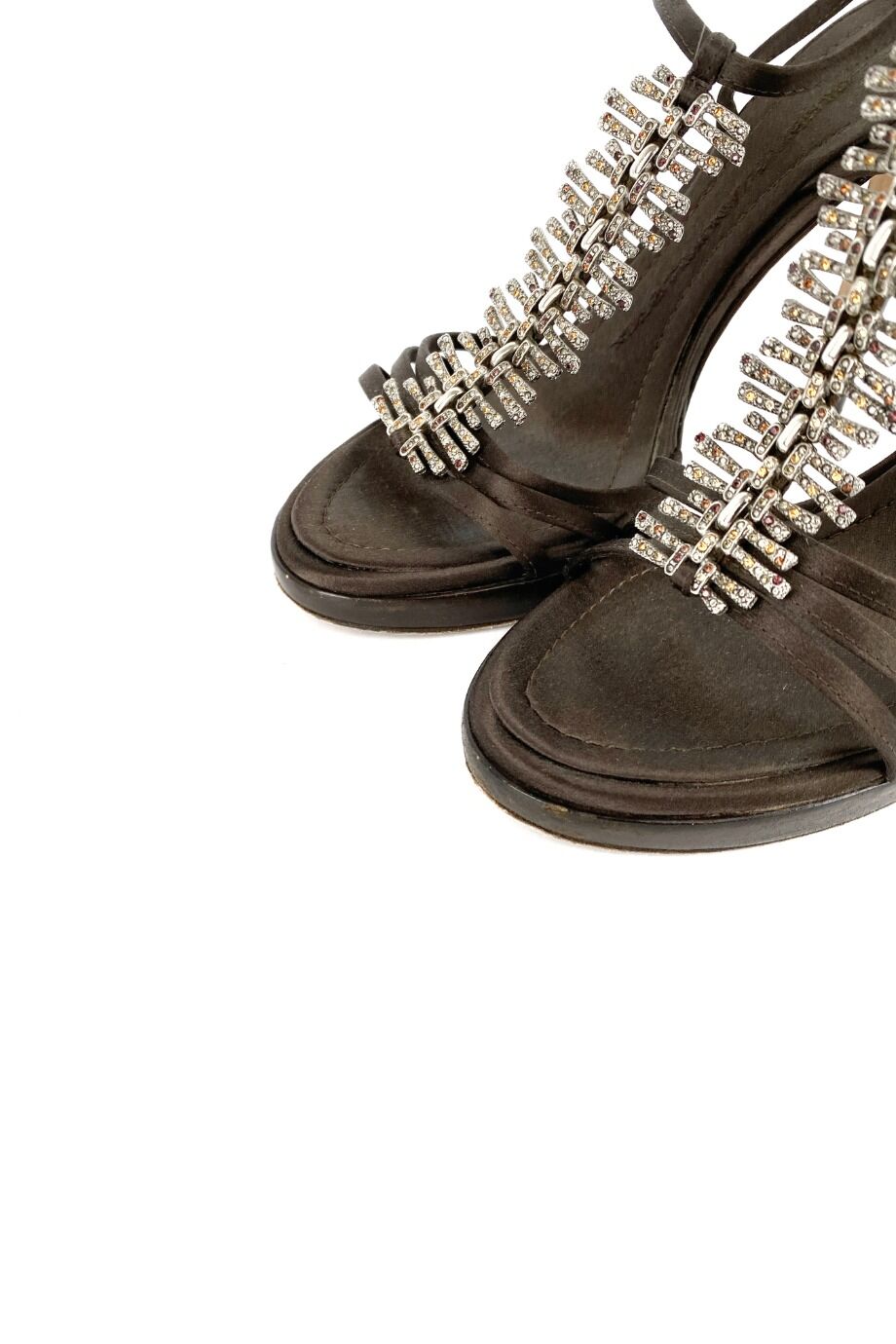 image 3 Атласные босоножки шоколадного цвета с декором