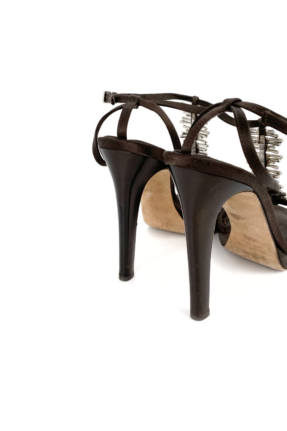 image 4 Атласные босоножки шоколадного цвета с декором