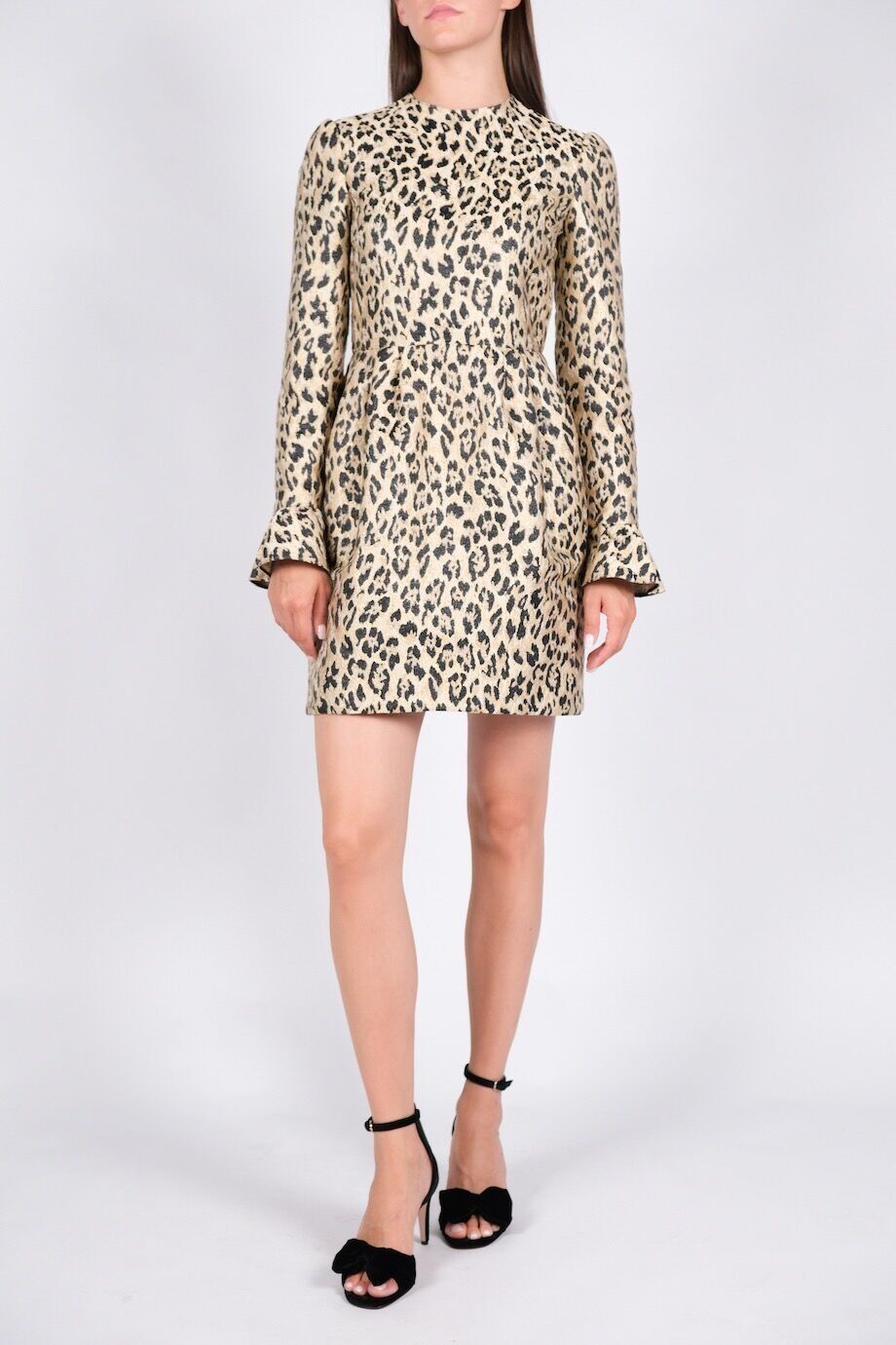 image 1 Жаккардовое платье золотистого цвета с черным анималистичным принтом