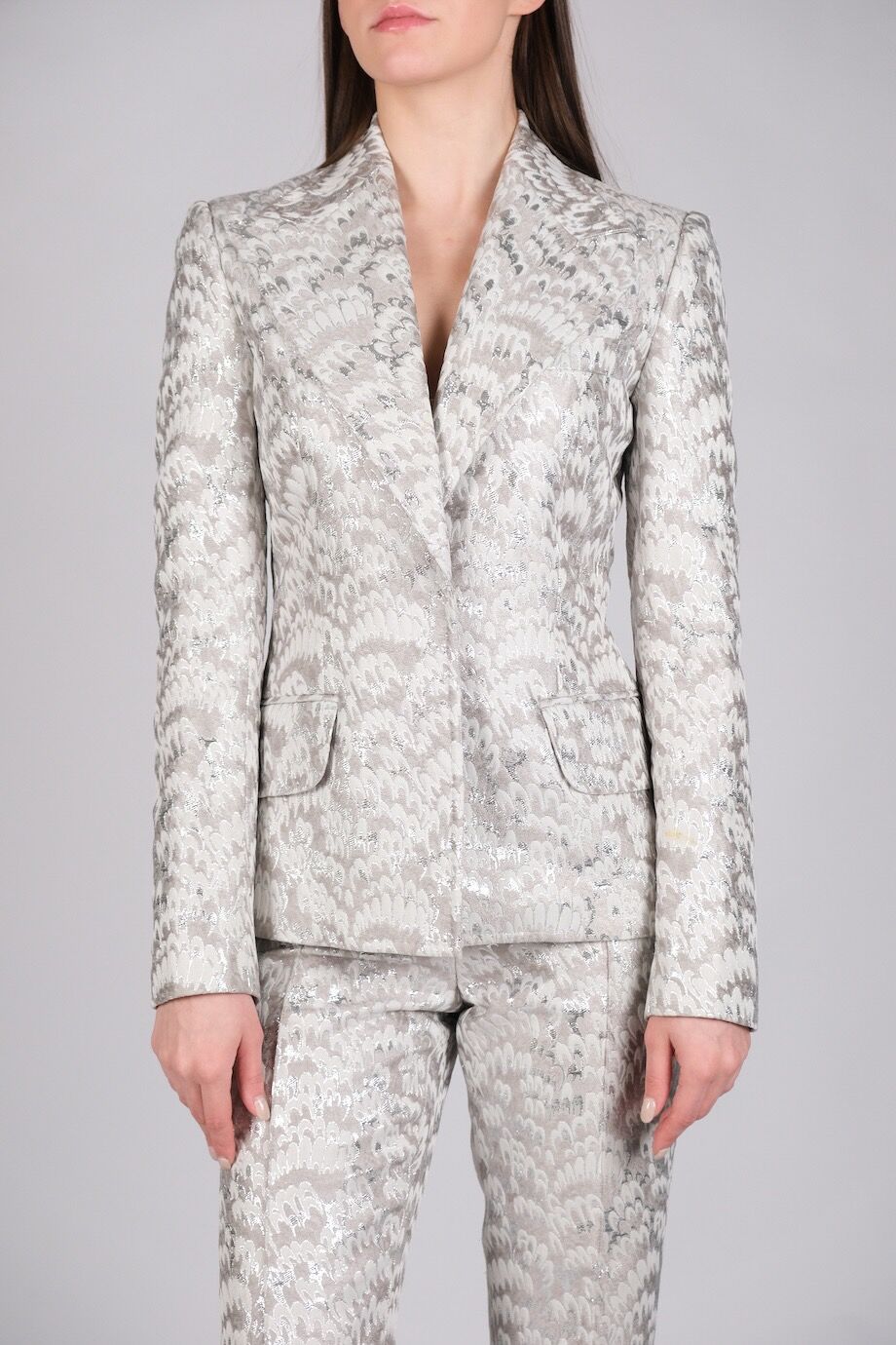 image 4 Брючный костюм из жаккарда серебряного цвета