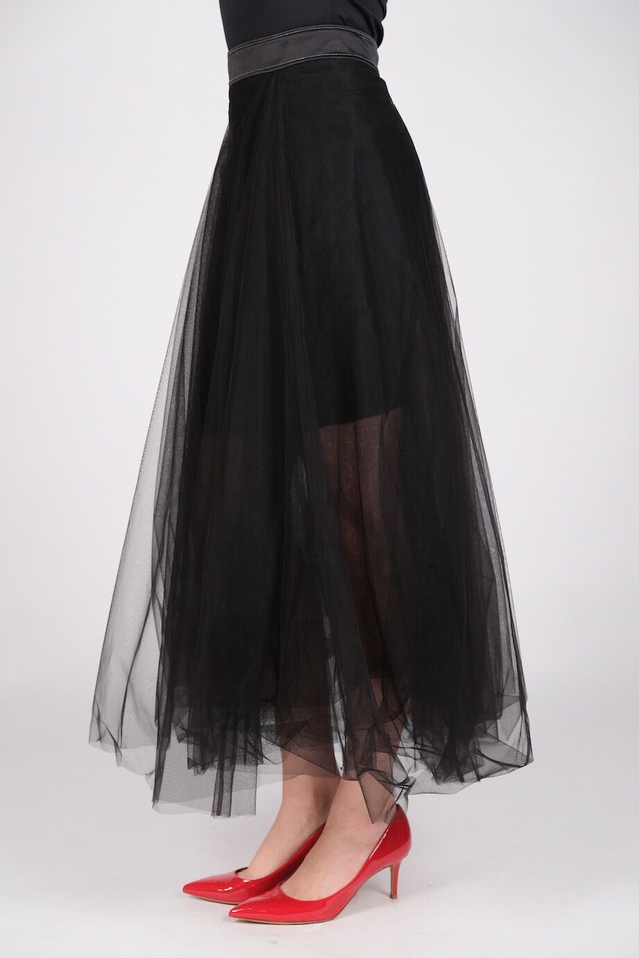 image 3 Юбка из сетки чёрного цвета с шёлковым поясом