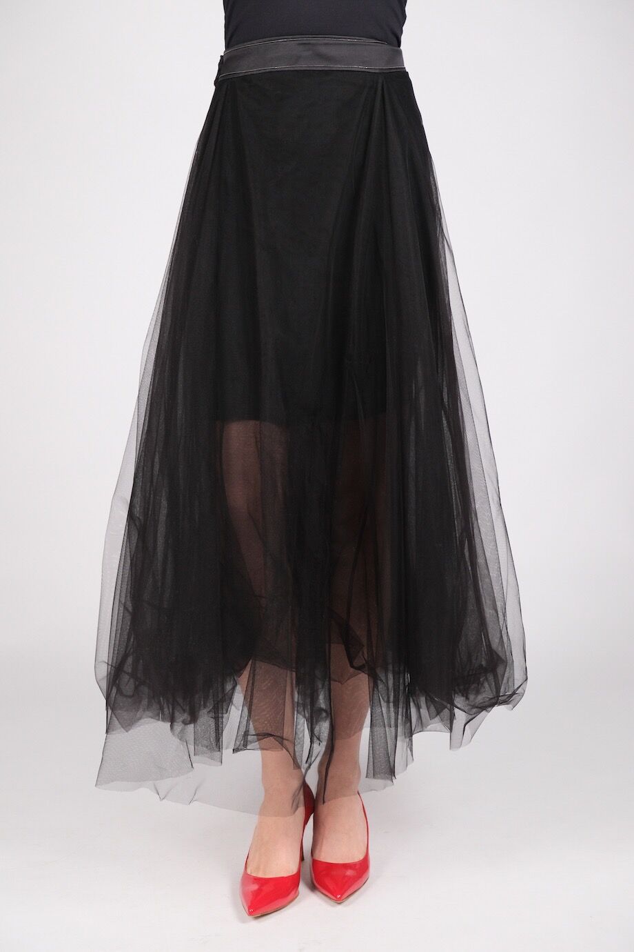 image 2 Юбка из сетки чёрного цвета с шёлковым поясом