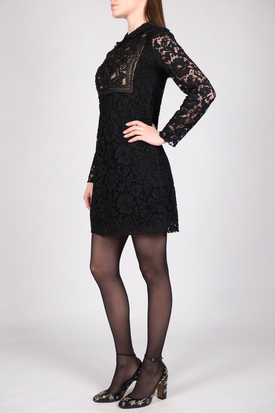 image 2 Платье черного цвета из кружева с вышивкой из бисера