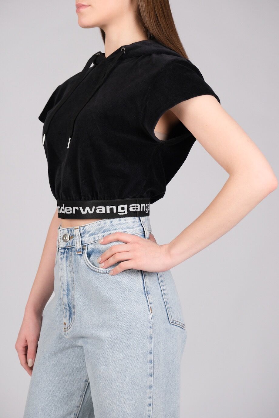 image 2 Велюровый топ черного цвета с капюшоном