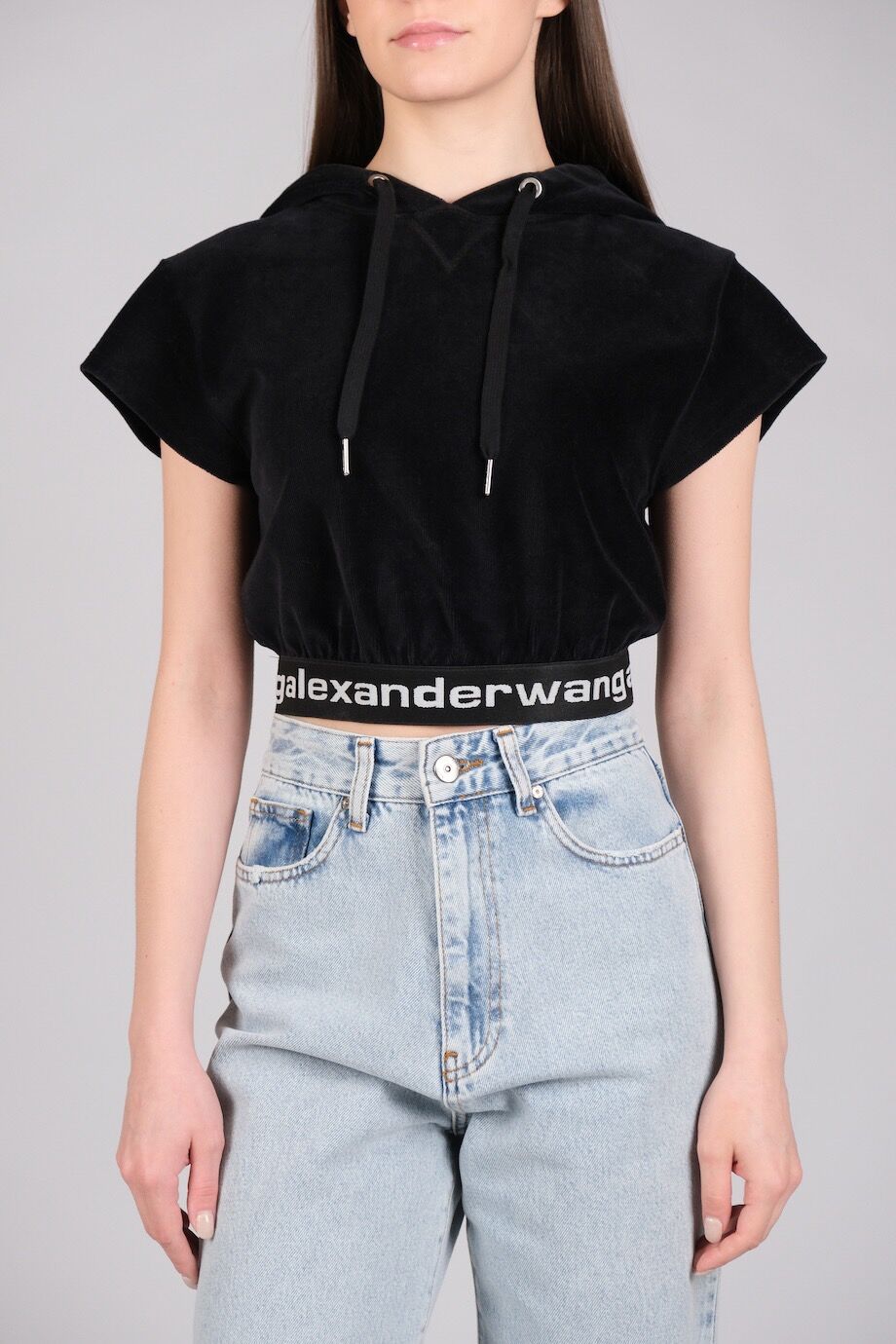 image 1 Велюровый топ черного цвета с капюшоном