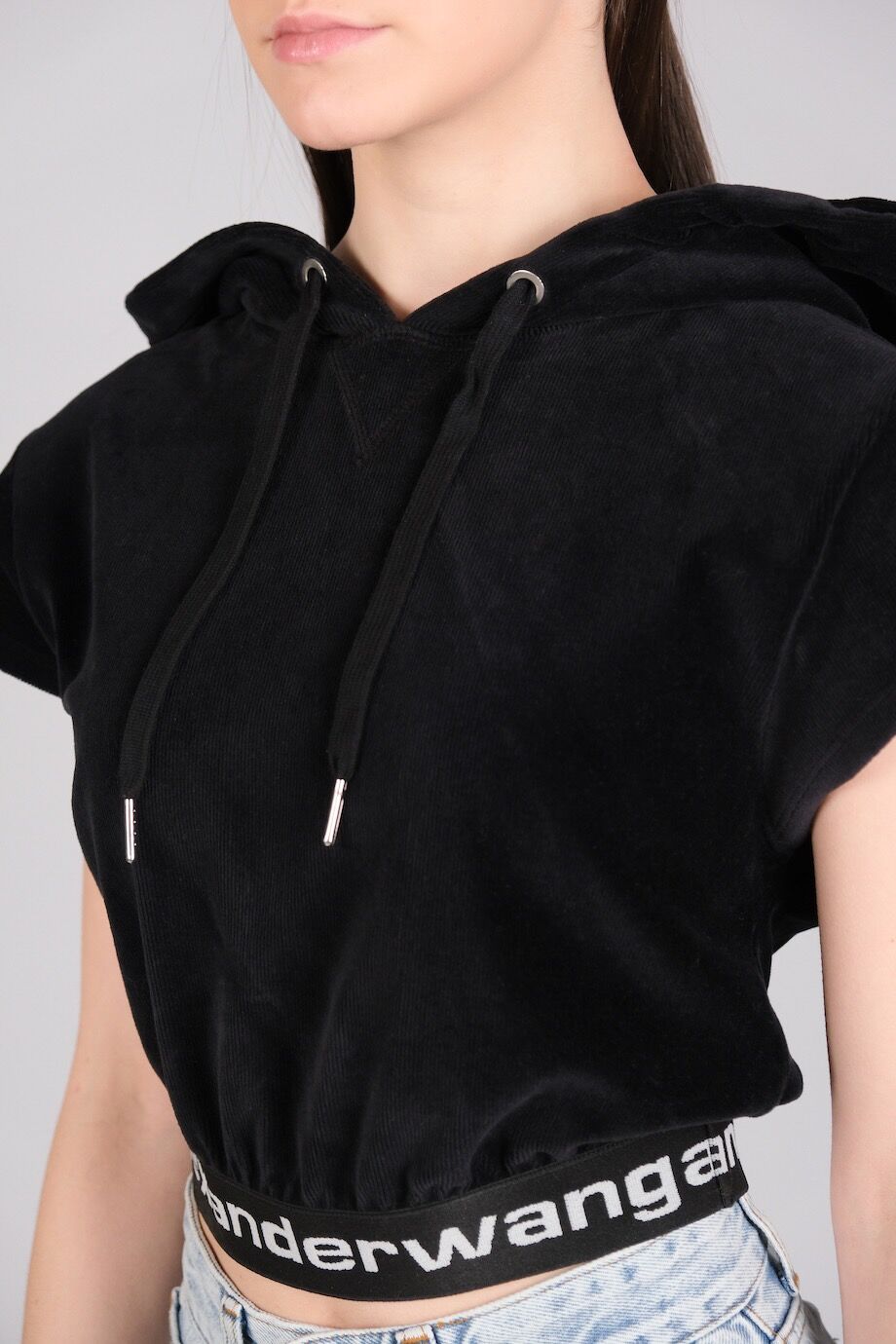 image 4 Велюровый топ черного цвета с капюшоном