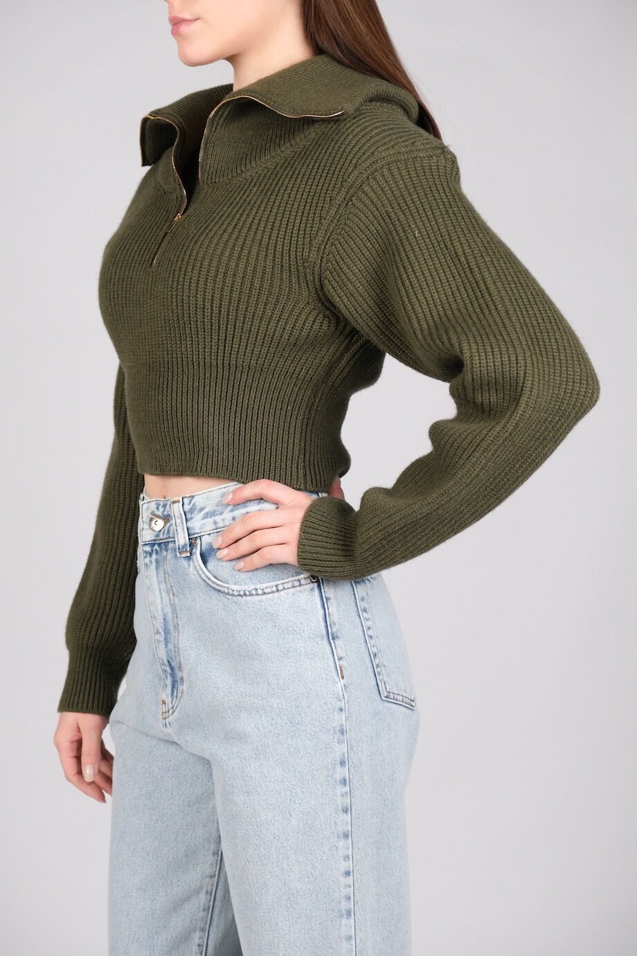 image 2 Укороченный свитер цвета хаки