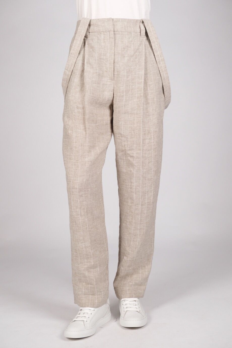 image 2 Льняные брюки серо-бежевого цвета в полоску