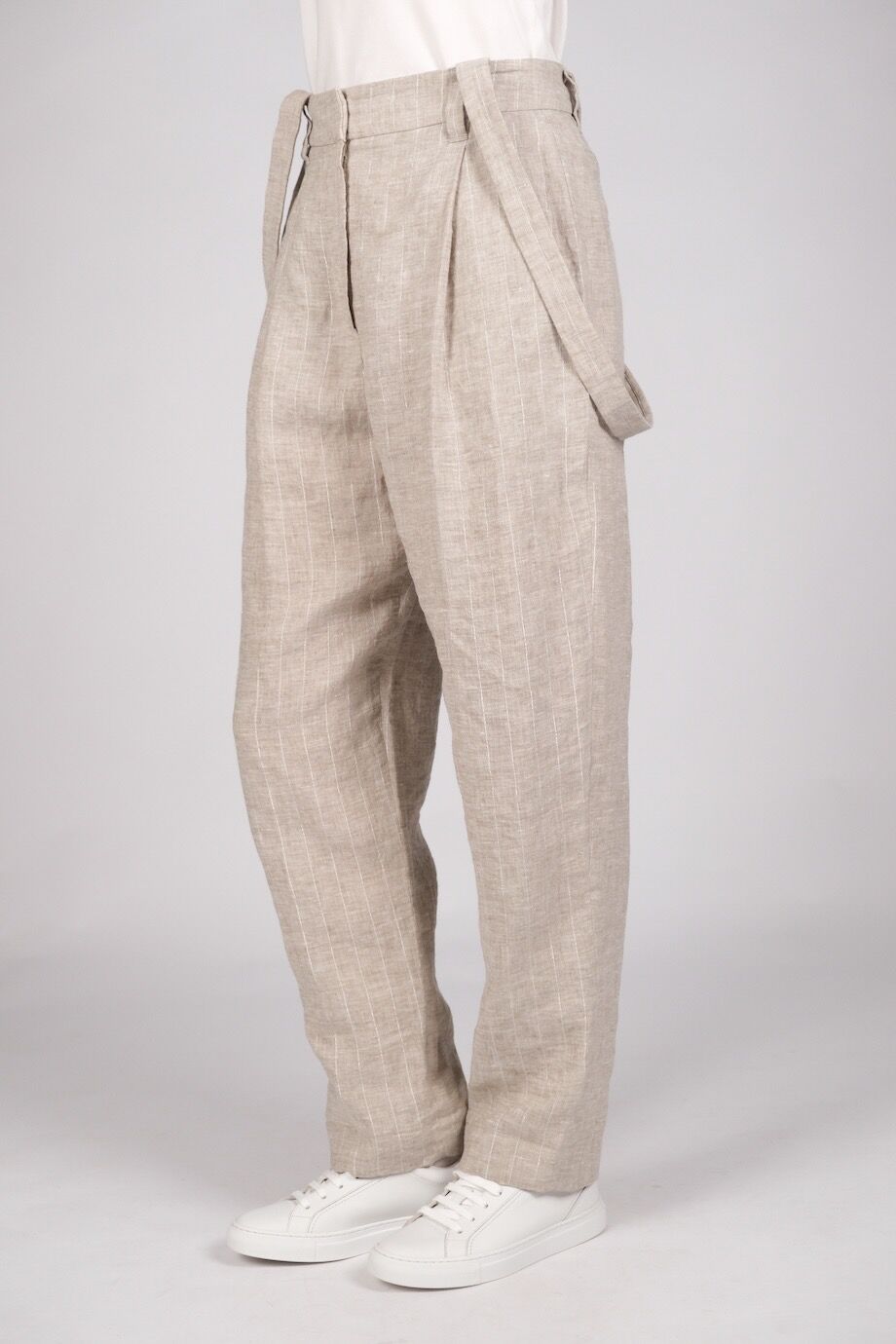 image 3 Льняные брюки серо-бежевого цвета в полоску