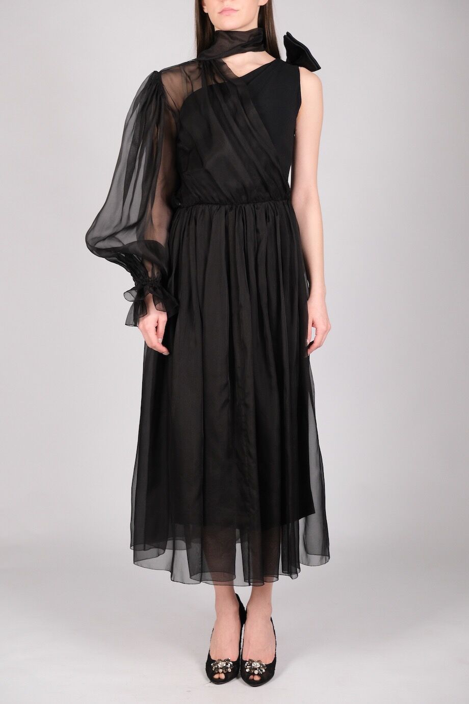 image 1 Асимметричное платье черного цвета с прозрачным верхом