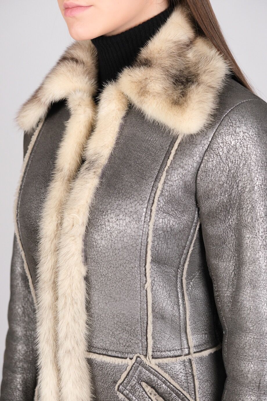 image 4 Дубленка с металлизированным напылением и норковой отделкой