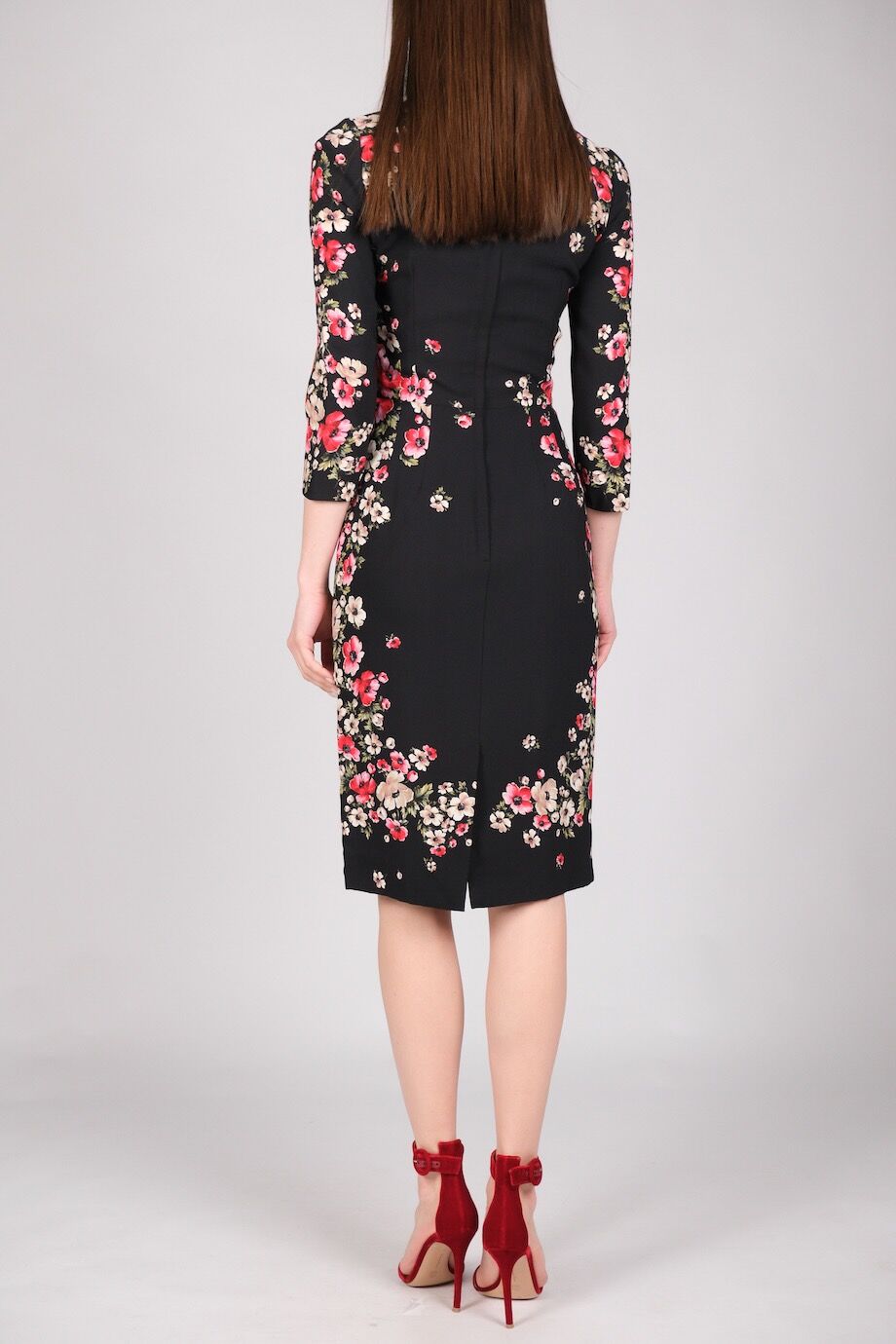image 3 Платье черного цвета с мелким цветочным принтом по бокам