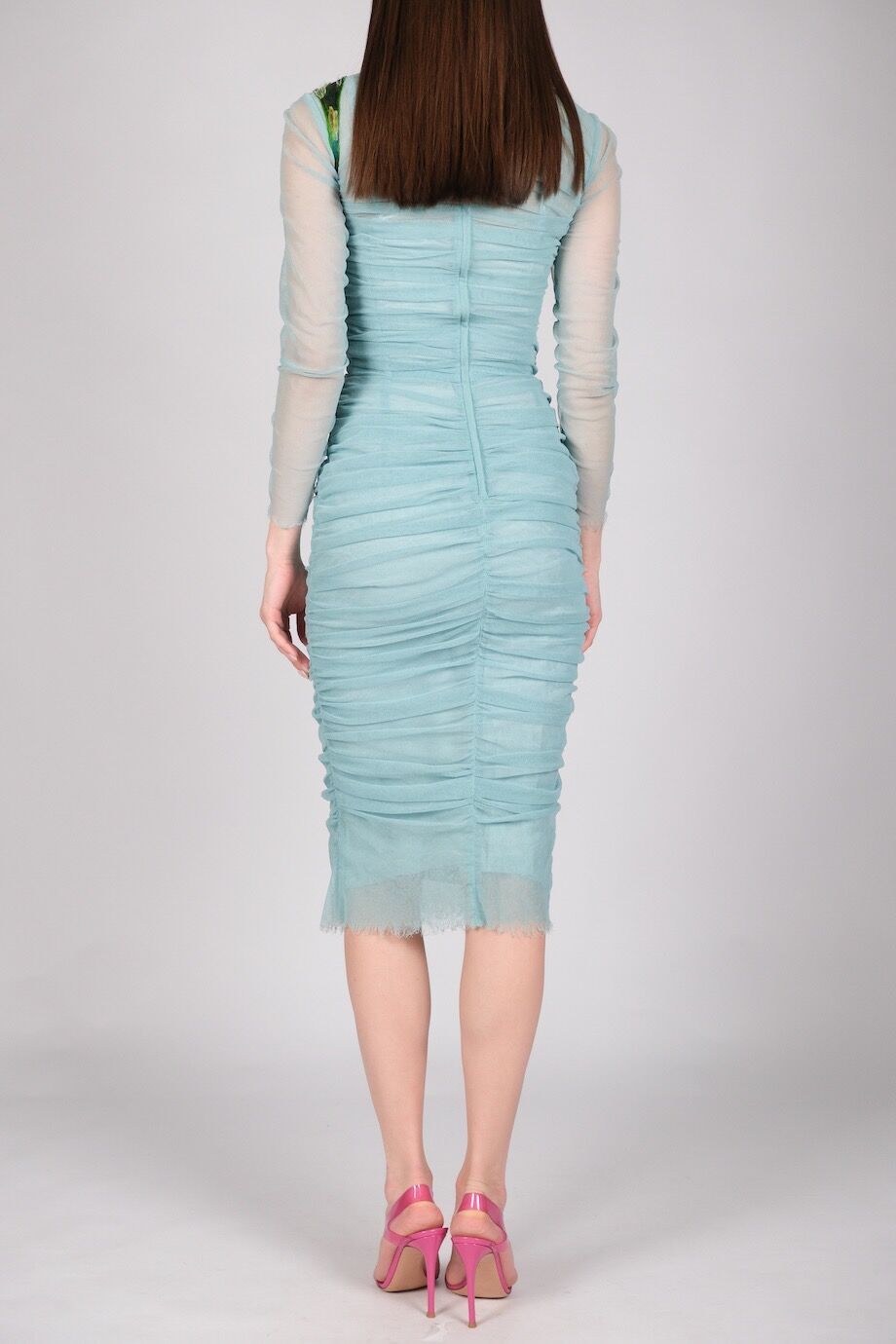 image 3 Платье голубого цвета с драпировками и аппликациями