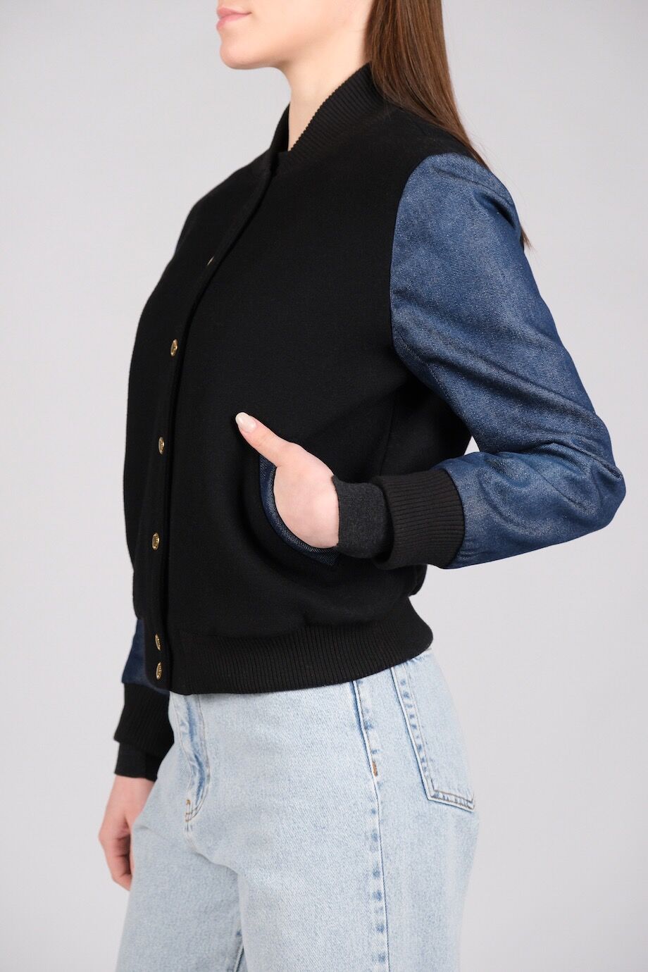 image 2 Комбинированный бомбер с джинсовыми рукавами