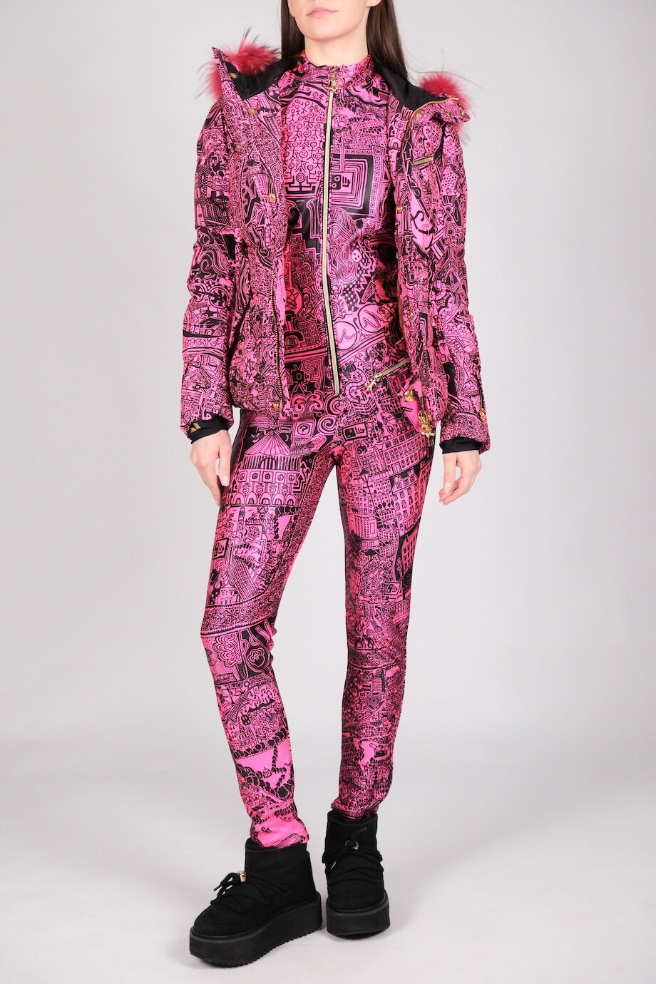 image 1 Горнолыжный костюм ярко-розового цвета с принтом