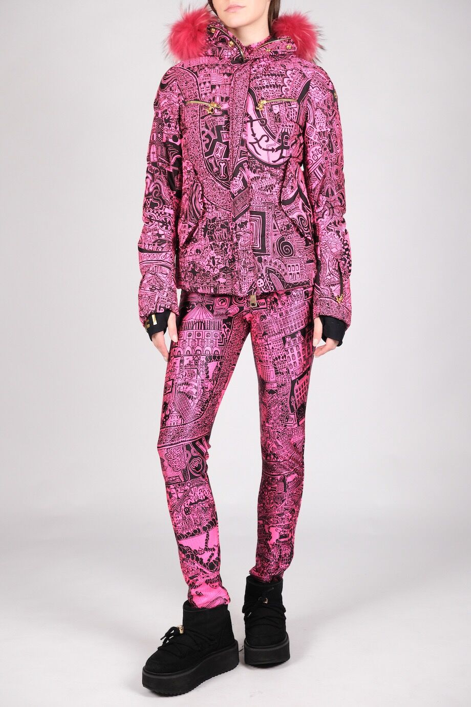 image 2 Горнолыжный костюм ярко-розового цвета с принтом