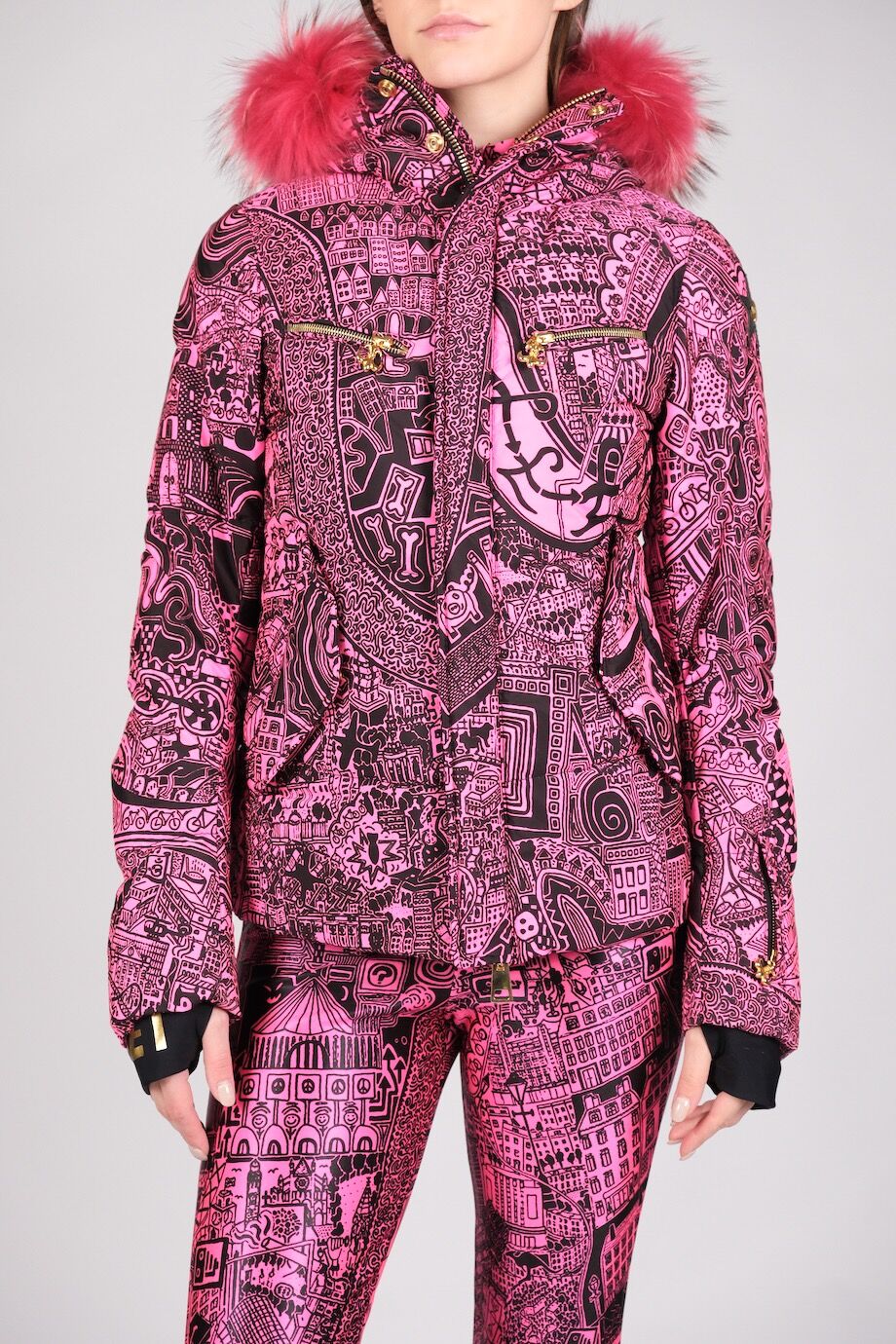 image 3 Горнолыжный костюм ярко-розового цвета с принтом