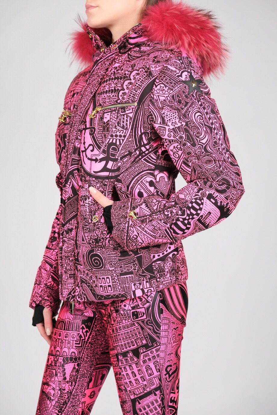 image 4 Горнолыжный костюм ярко-розового цвета с принтом