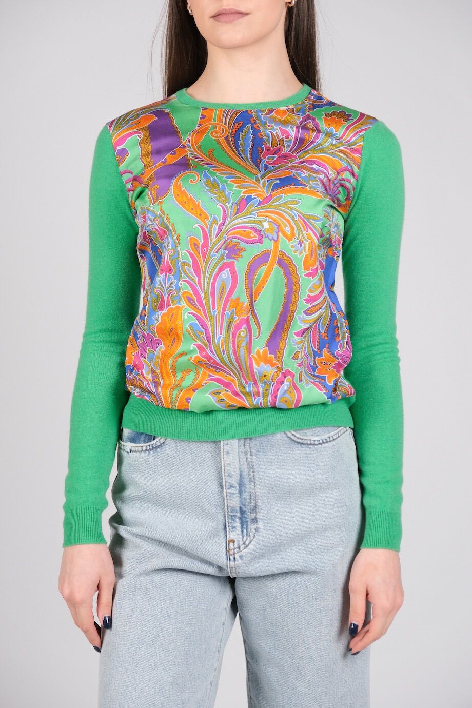 image 1 Кашемировый джемпер зеленого цвета с шелковой вставкой