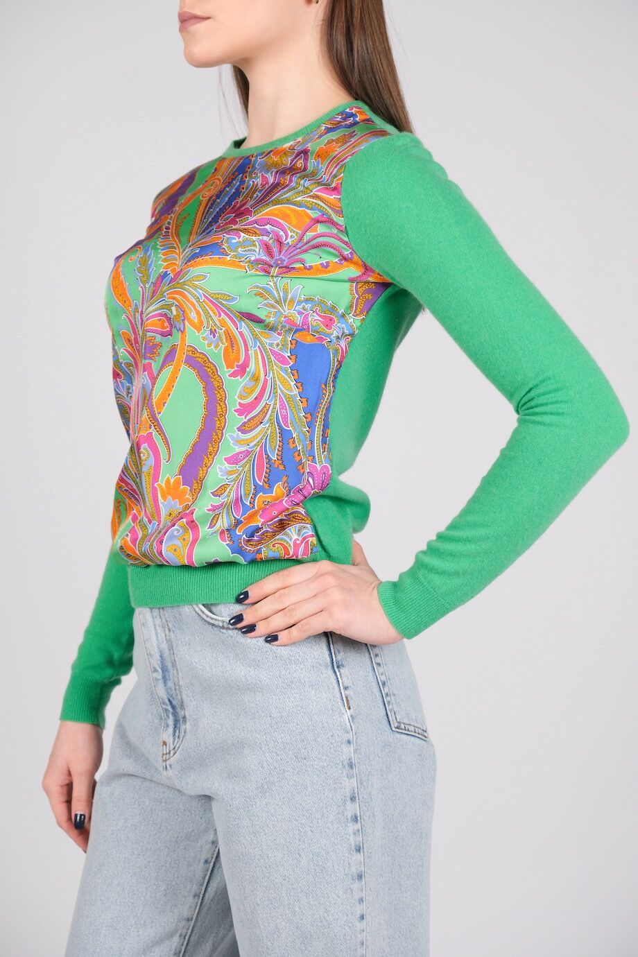 image 2 Кашемировый джемпер зеленого цвета с шелковой вставкой