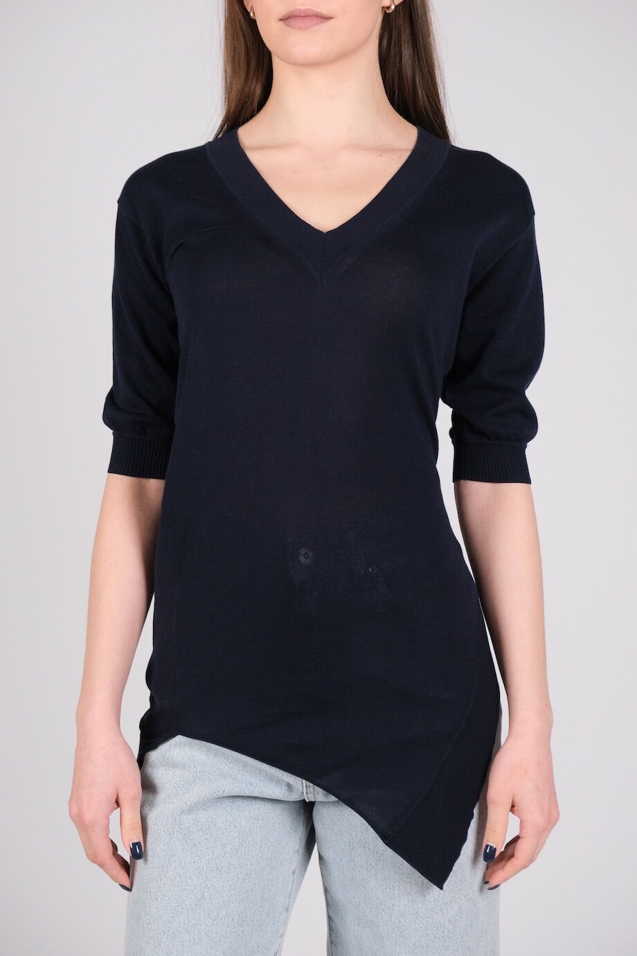 image 1 Трикотажный топ темно-синего цвета с короткими рукавами