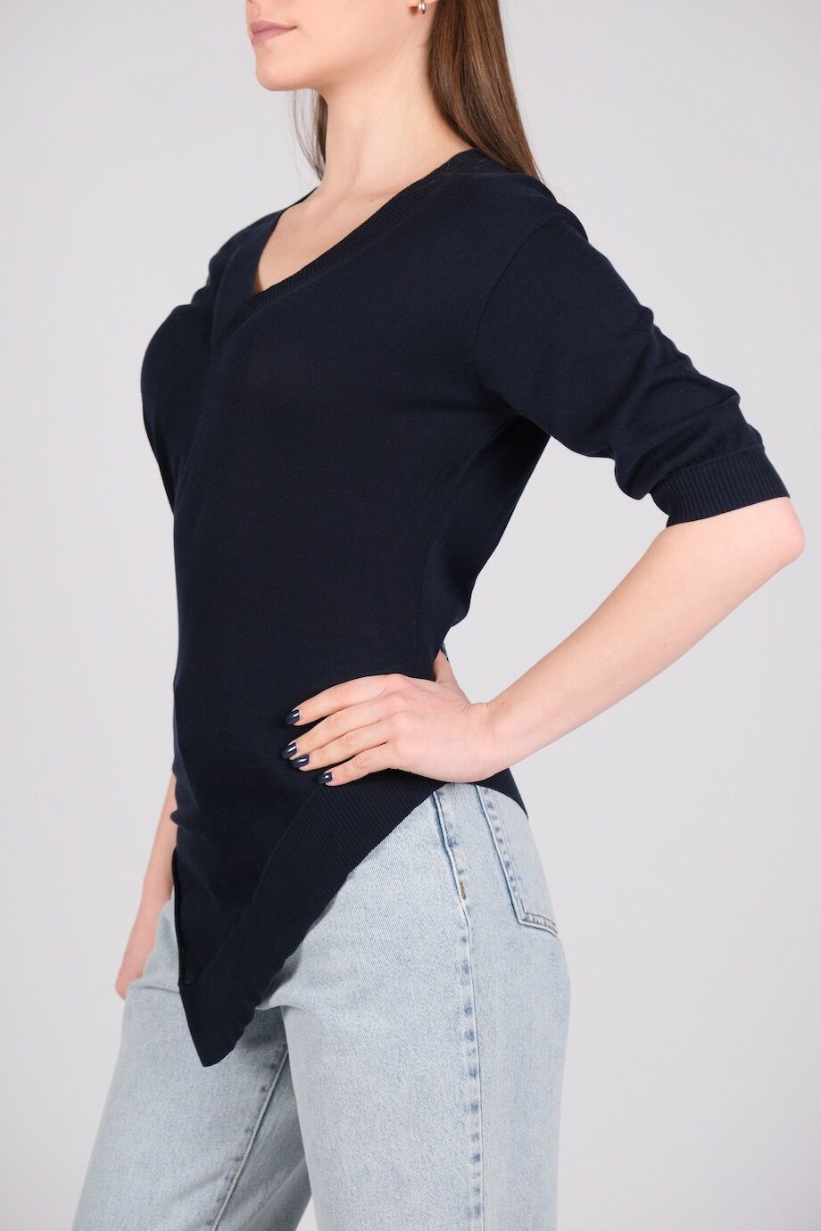 image 2 Трикотажный топ темно-синего цвета с короткими рукавами