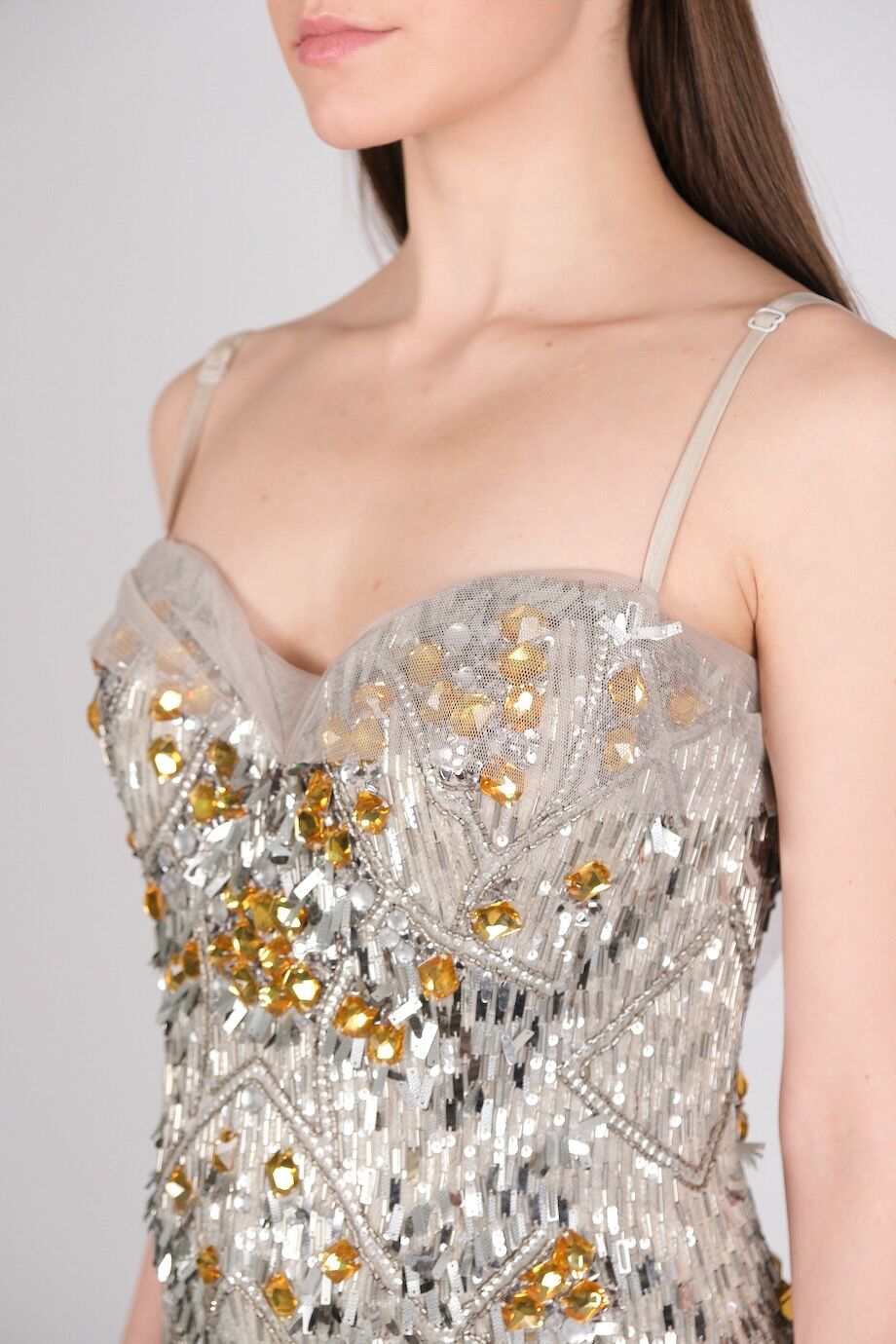 image 4 Шёлковое платье с декором из стекляруса, камней и перьев