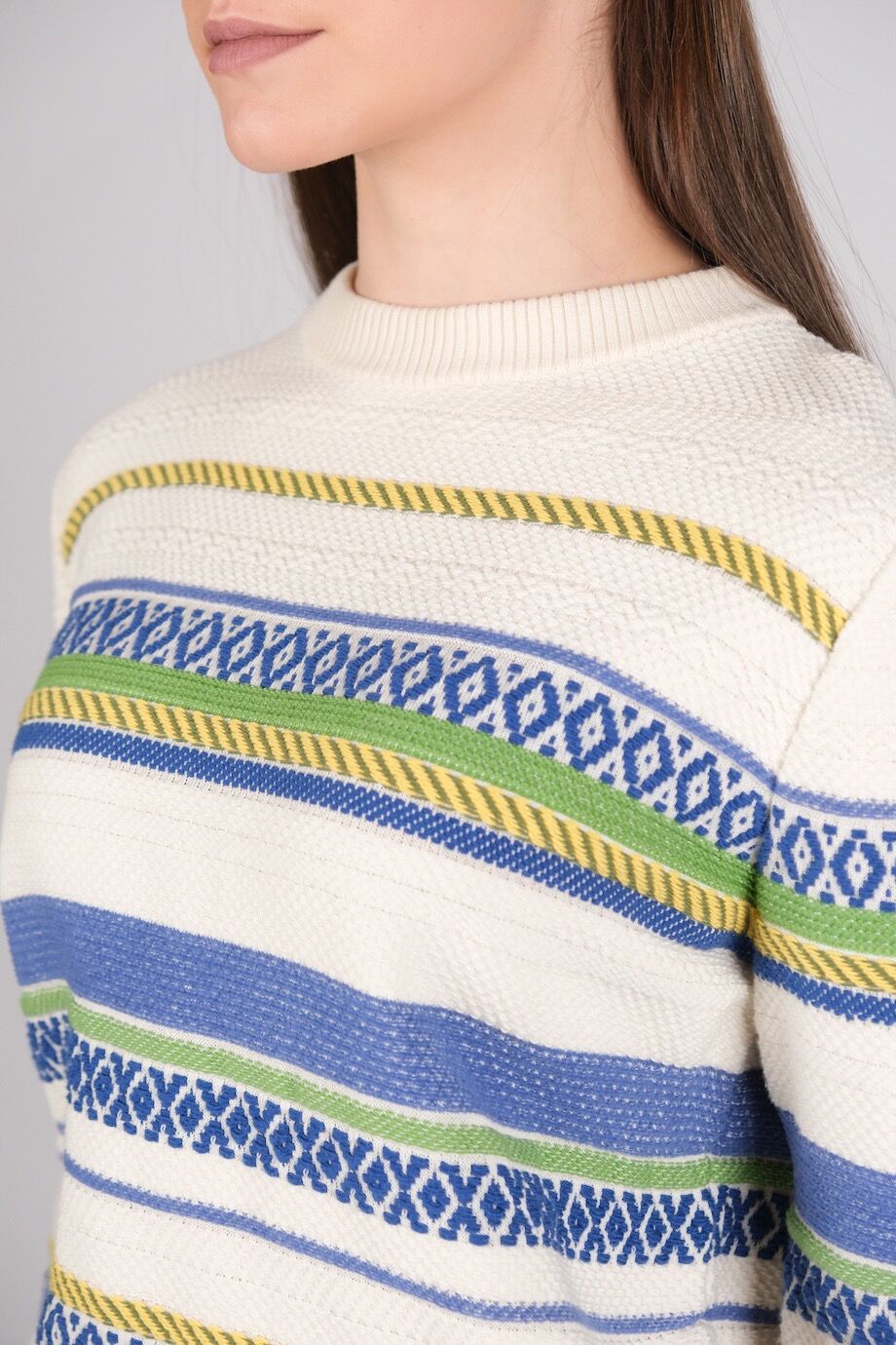 image 4 Джемпер молочного цвета с зелено-синим орнаментом