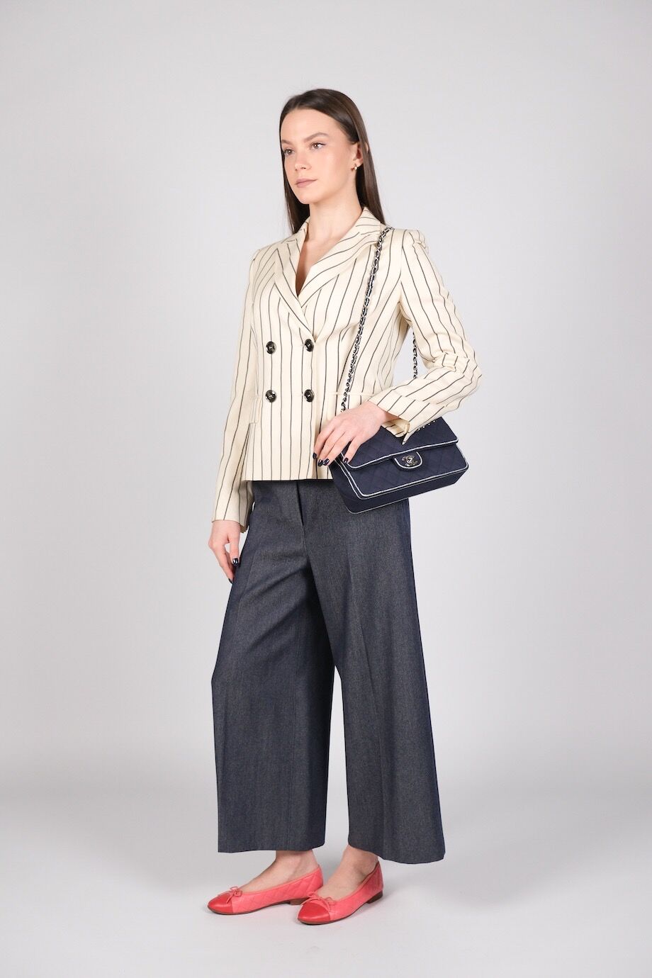 image 2 Жакет молочного цвета в тонкую полоску