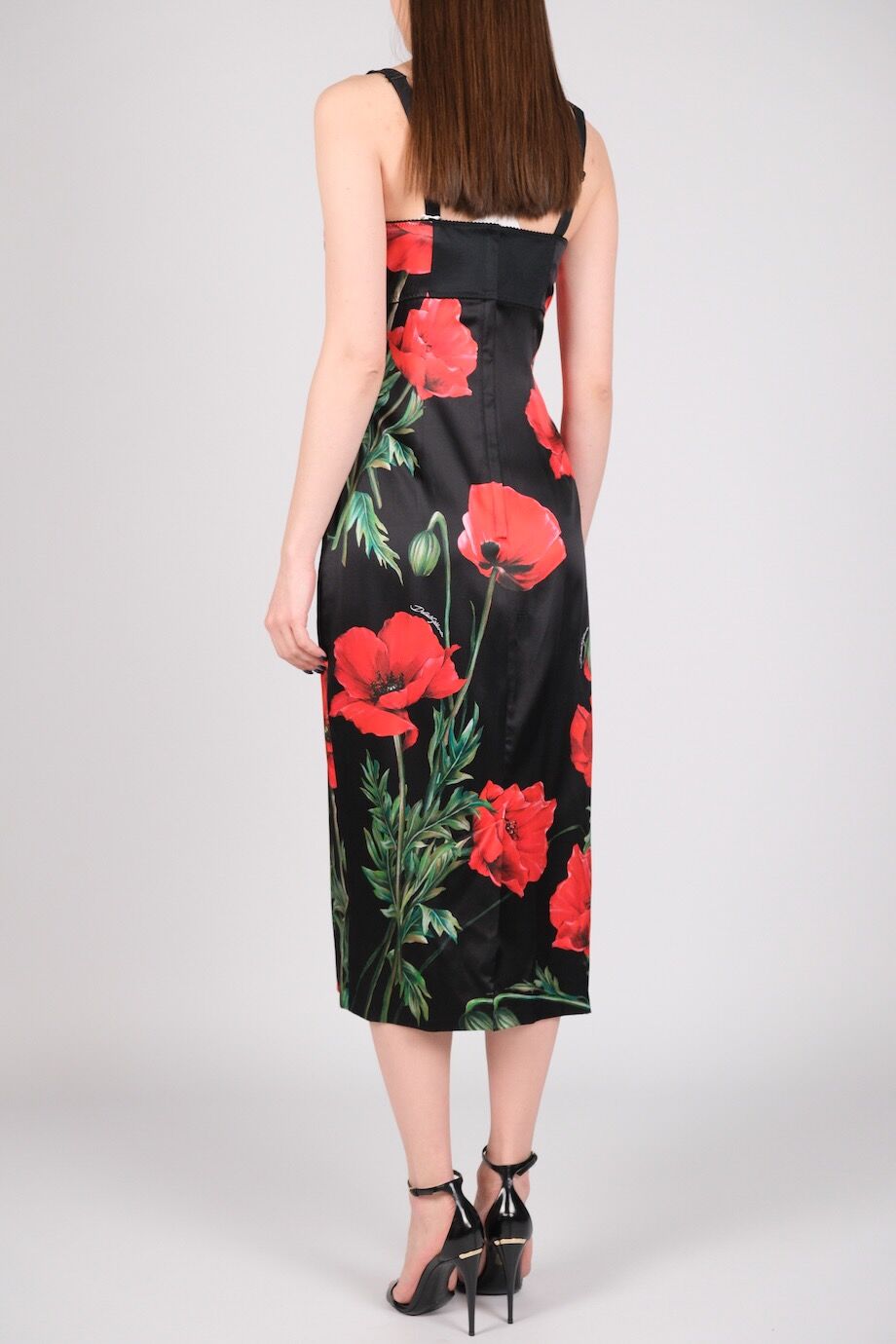 image 3 Платье черного цвета на бретелях с красными маками