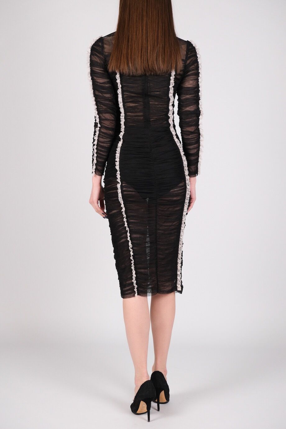 image 3 Платье черного цвета из сетки с драпировкой и кружевным кантом