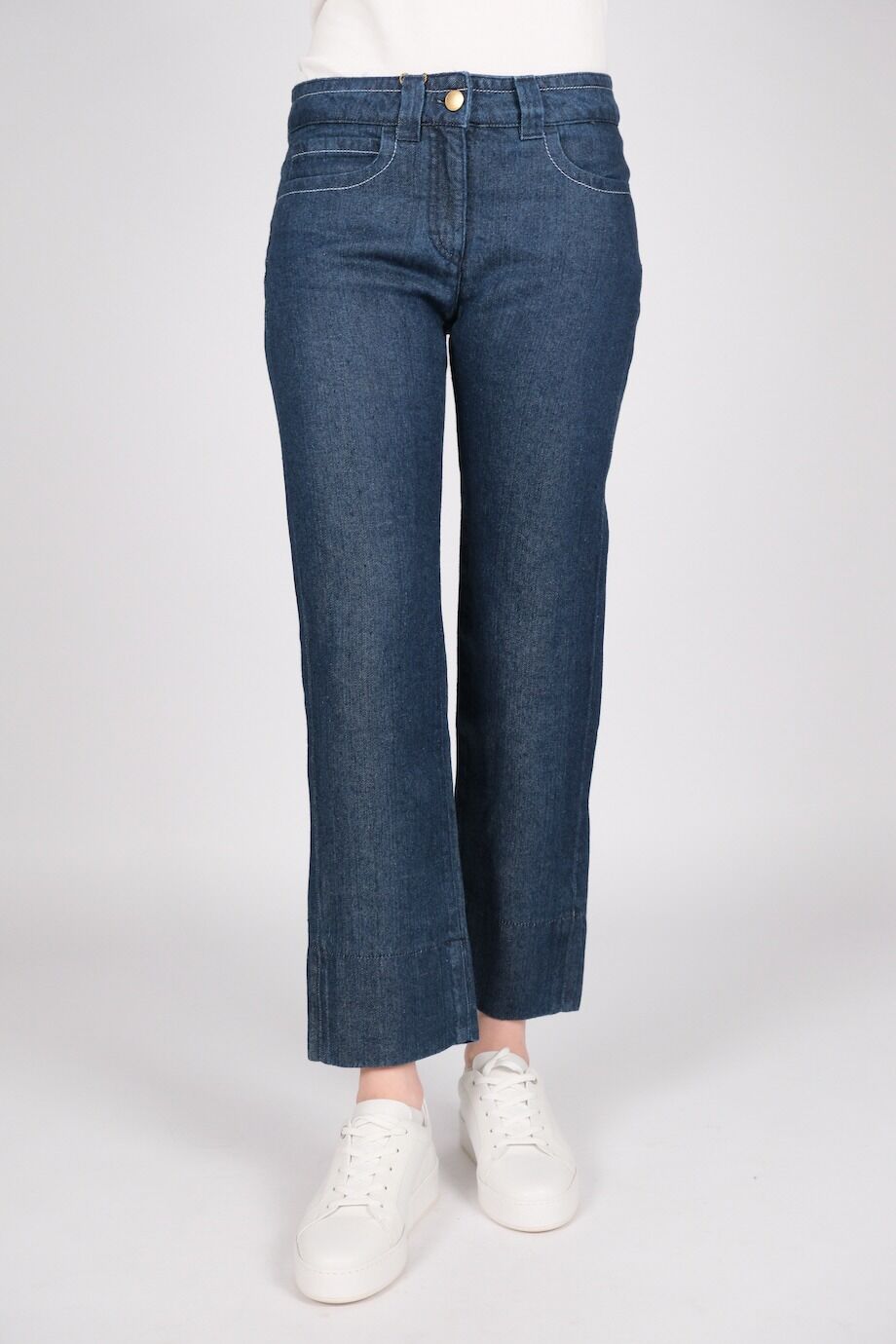 image 2 Льняные джинсы темно-синего цвета