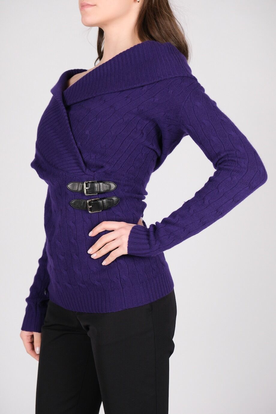 image 2 Кашемировый свитер фиолетового цвета с косами