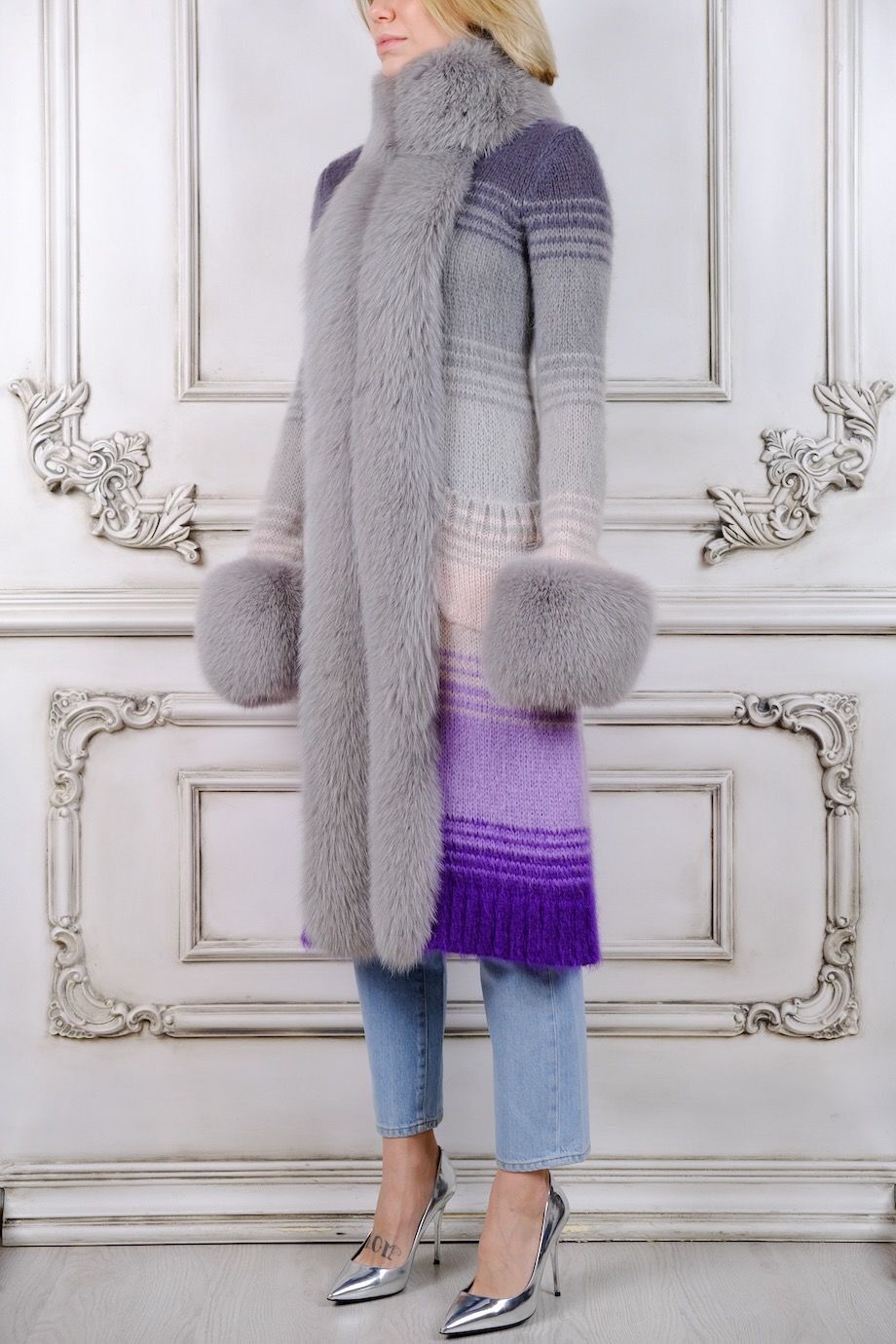 image 2 Удлиненный кардиган с меховой отделкой