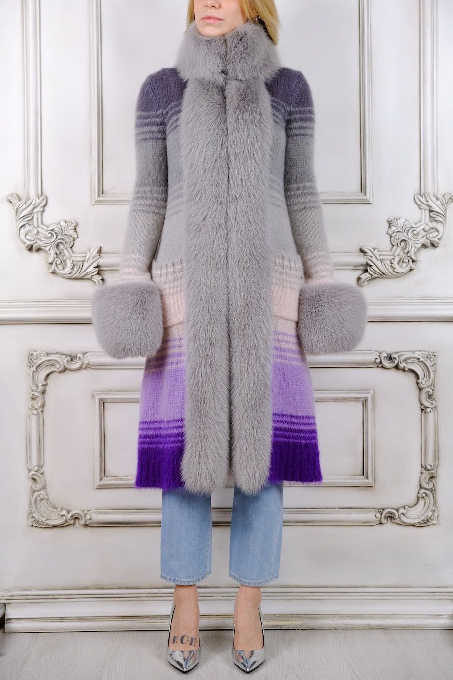 image 1 Удлиненный кардиган с меховой отделкой