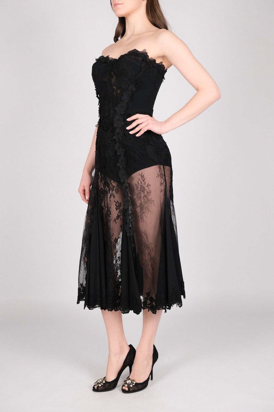 image 6 Корсетное платье из кружева черного цвета