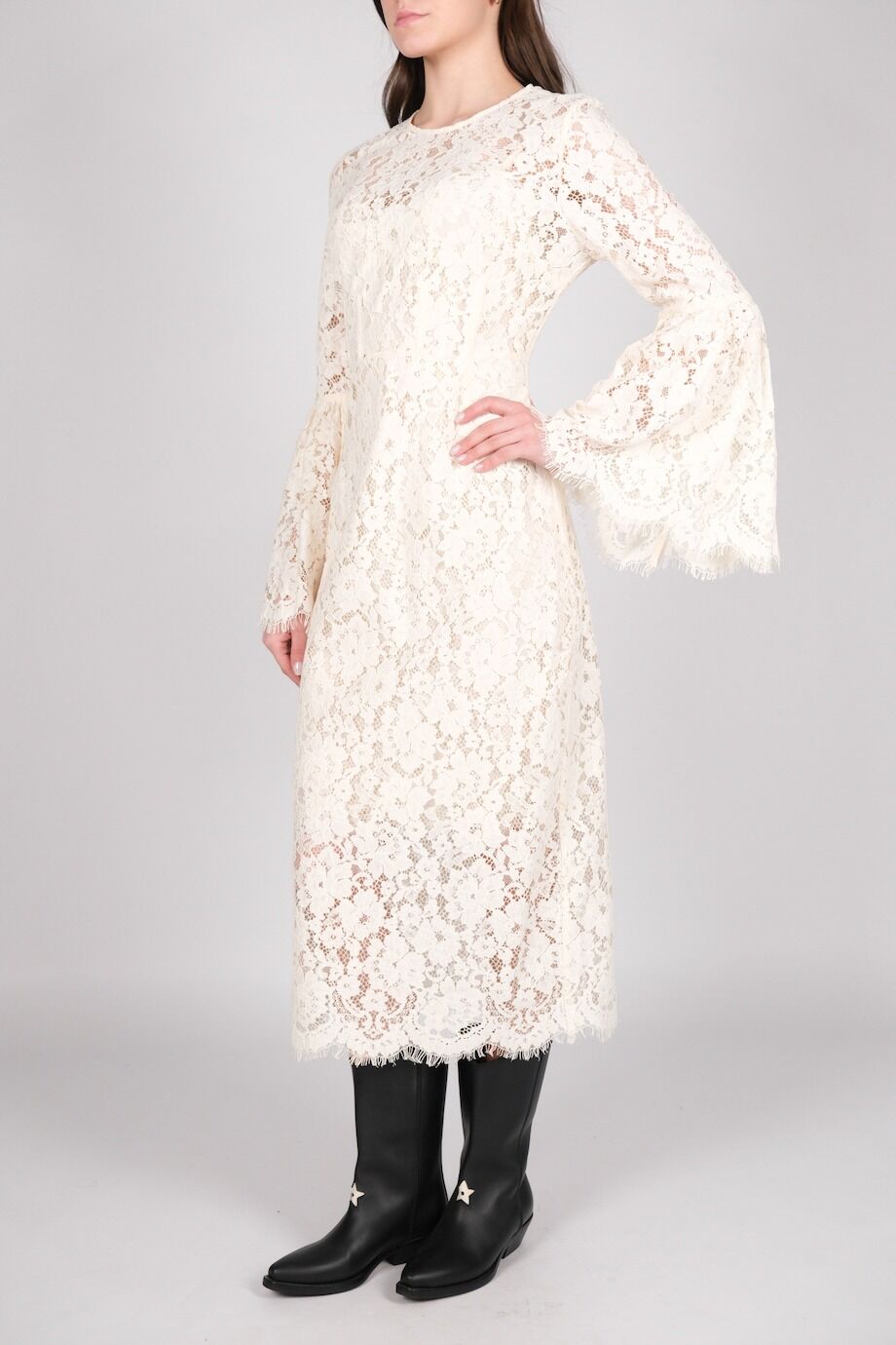 image 6 Платье кремового цвета с длинным рукавом