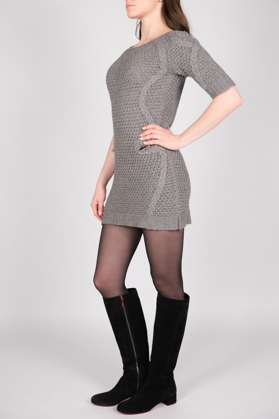 image 2 Трикотажное платье с коротким рукавом серого цвета