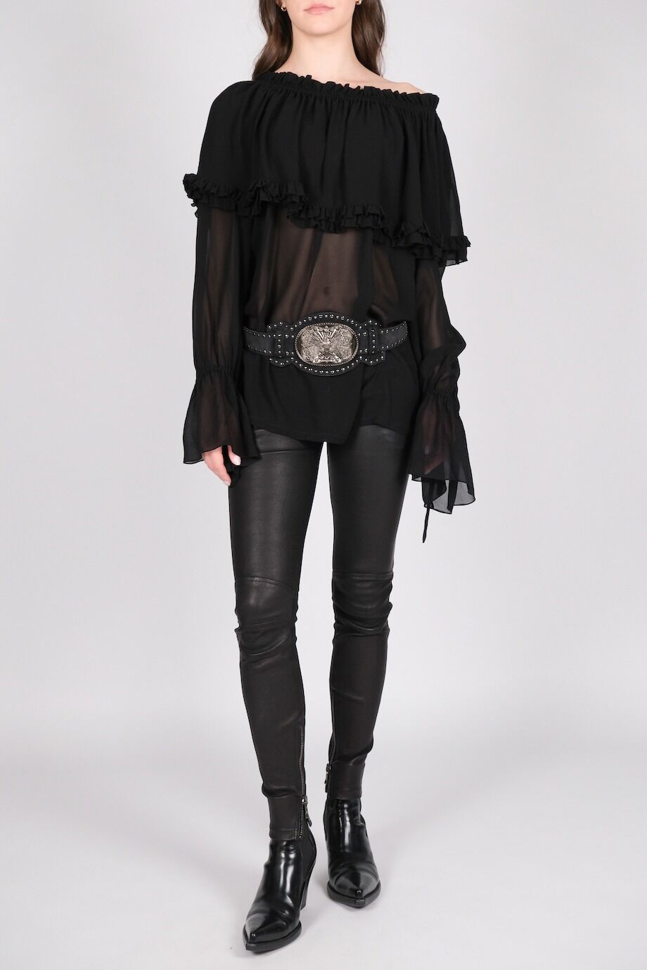 image 1 Кожаные брюки чёрного цвета на заниженной посадке