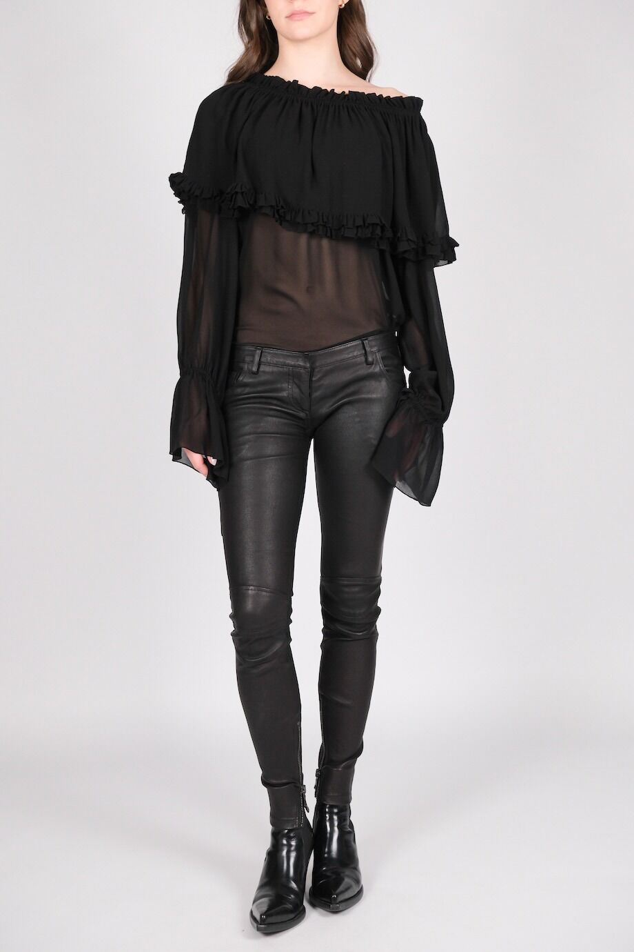 image 2 Кожаные брюки чёрного цвета на заниженной посадке