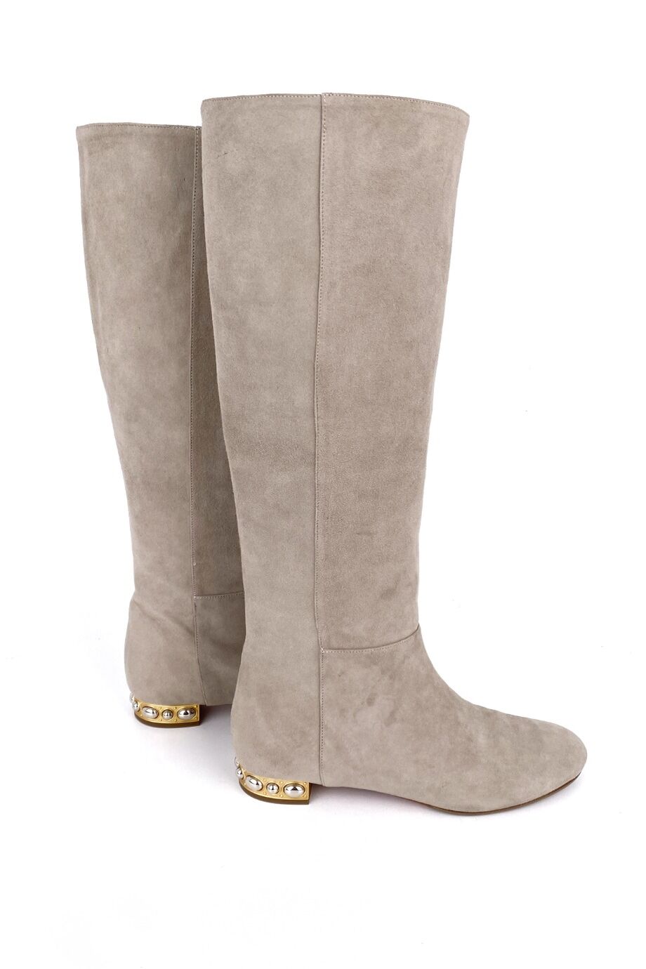 image 5 Замшевые сапоги бежевого цвета с декором на каблуке