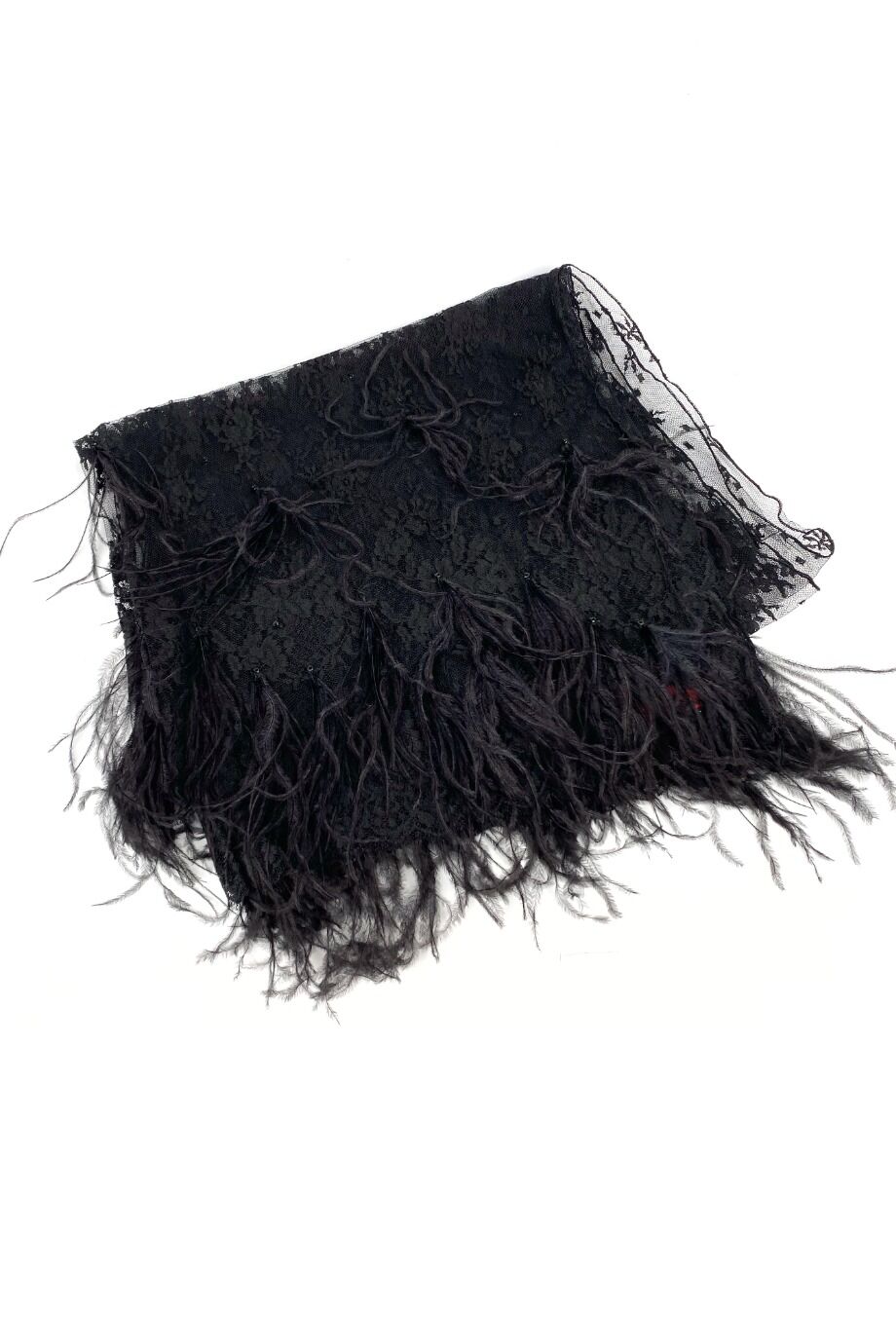 image 1 Шаль из кружева черного цвета с декором из перьев
