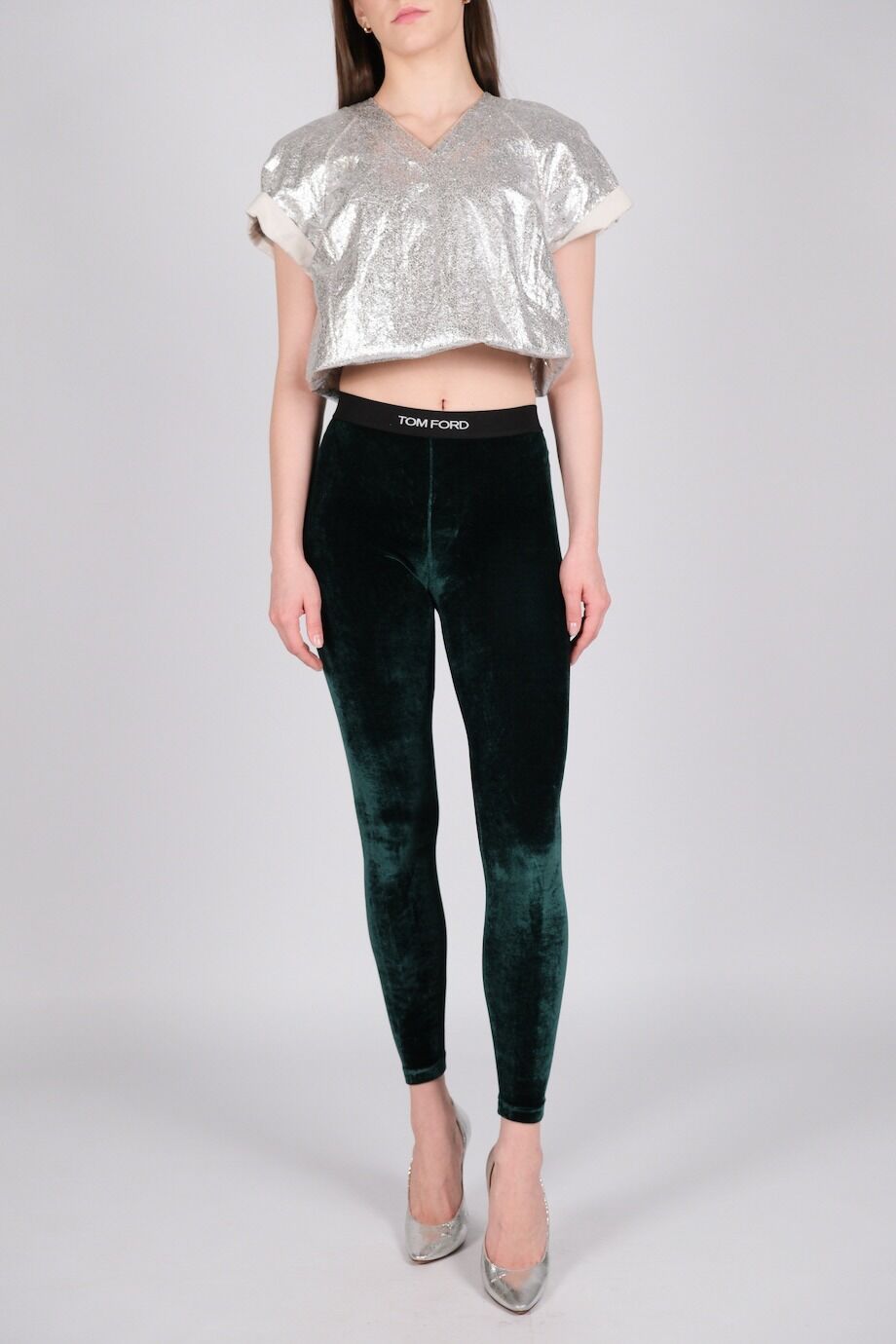 image 2 Велюровые леггинсы зеленого цвета