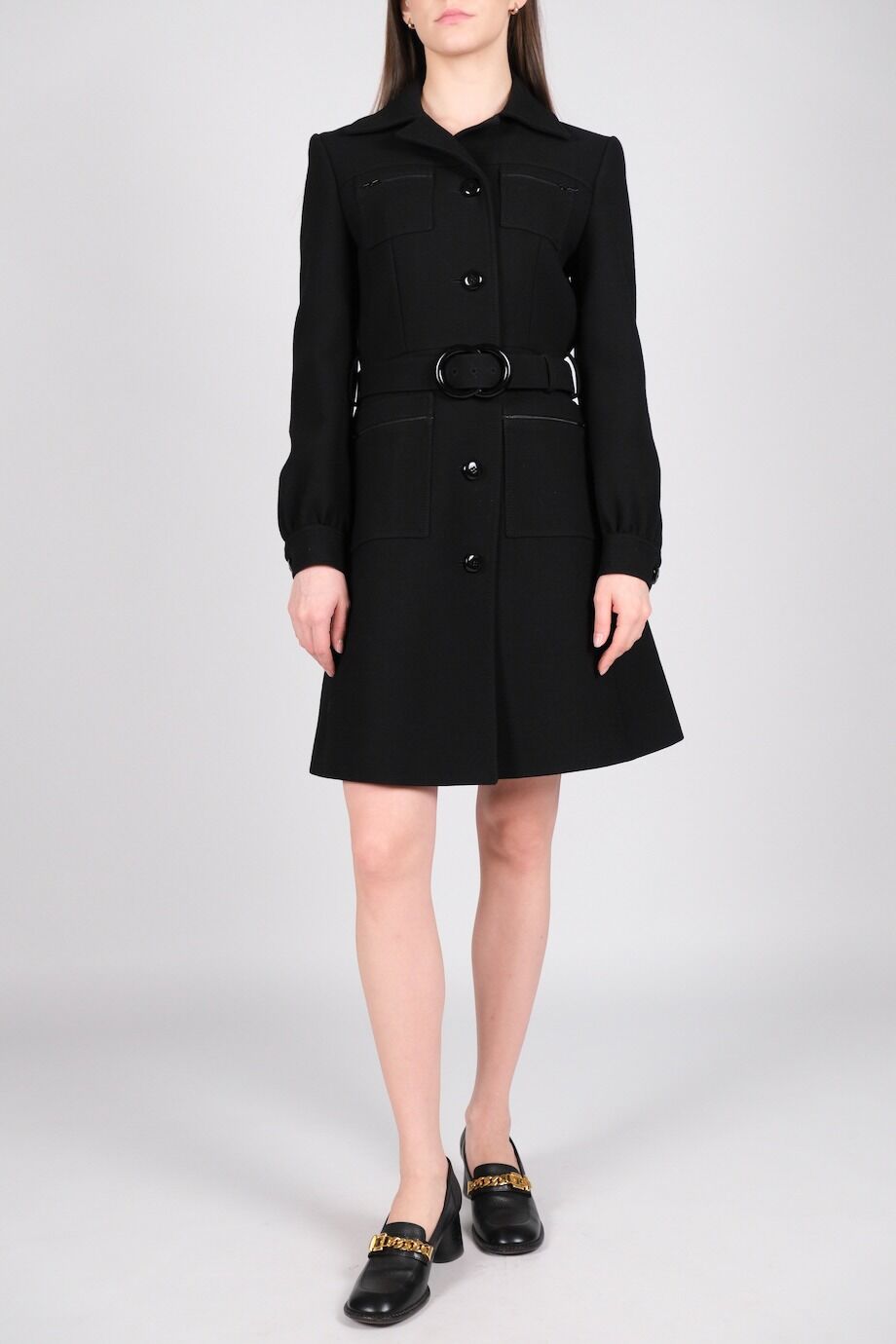 image 3 Пальто черного цвета с поясом