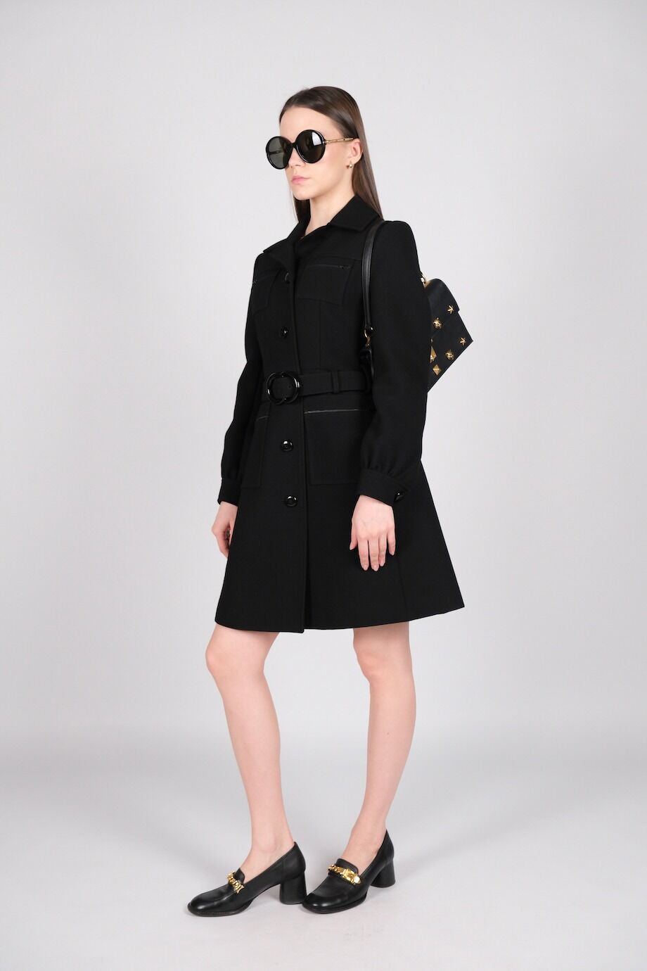 image 2 Пальто черного цвета с поясом