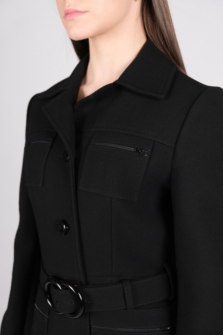 image 6 Пальто черного цвета с поясом