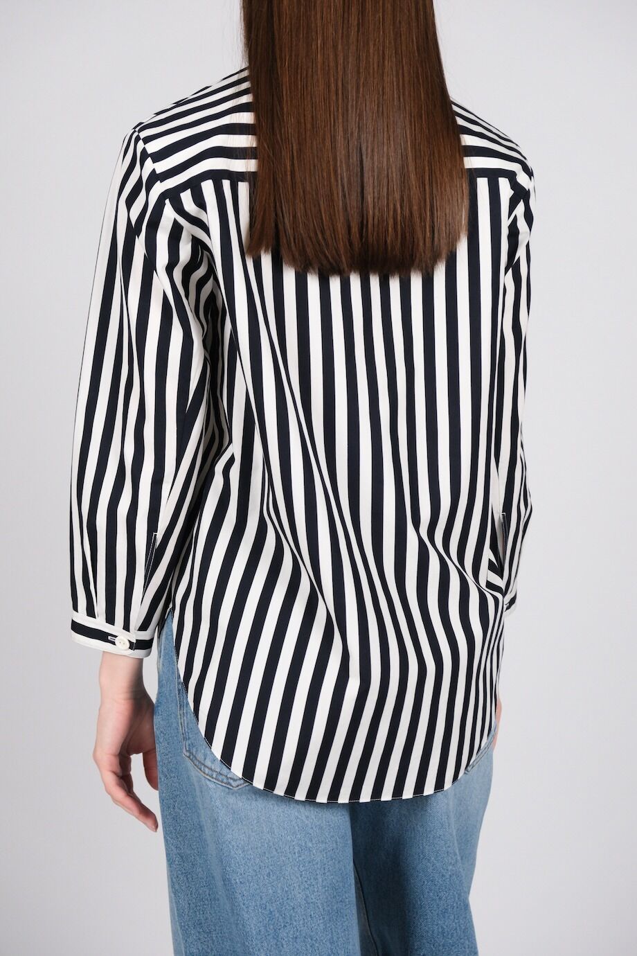 image 3 Хлопковая блуза в черно-белую полоску