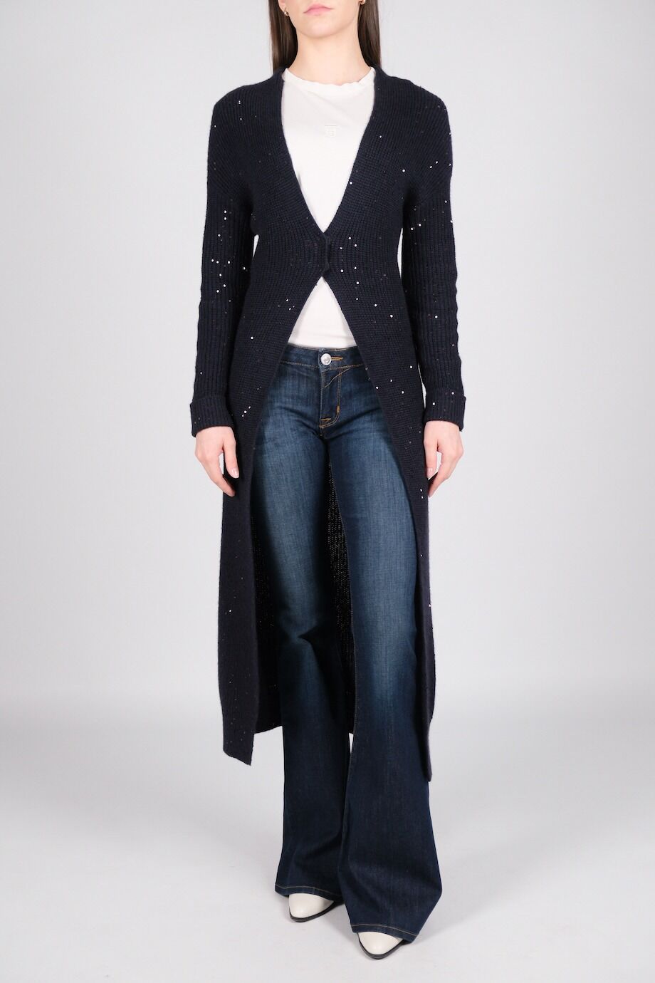 image 1 Удлиненный кардиган тёмно-синего цвета с пайетками